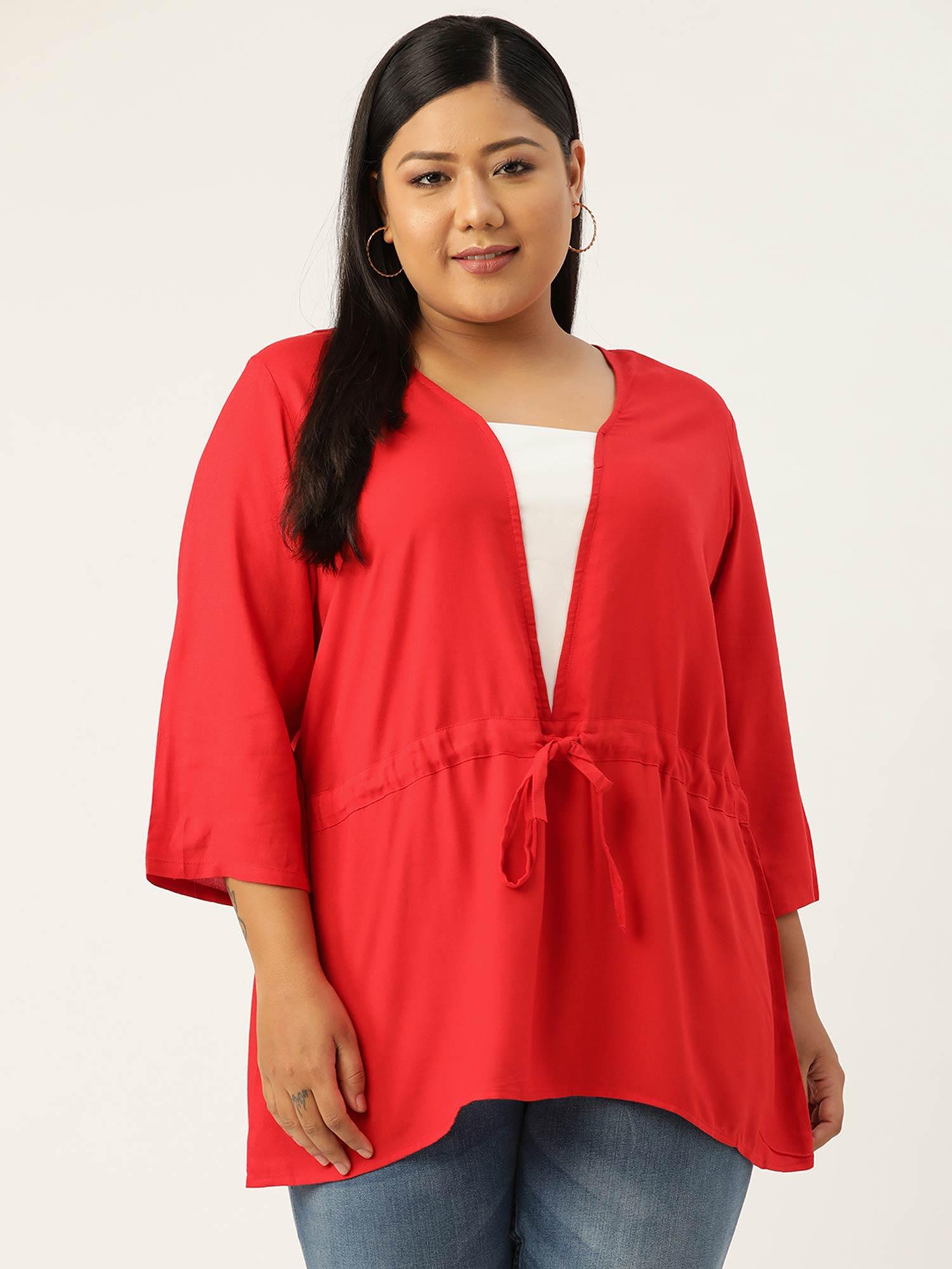 womens red solid color regular top