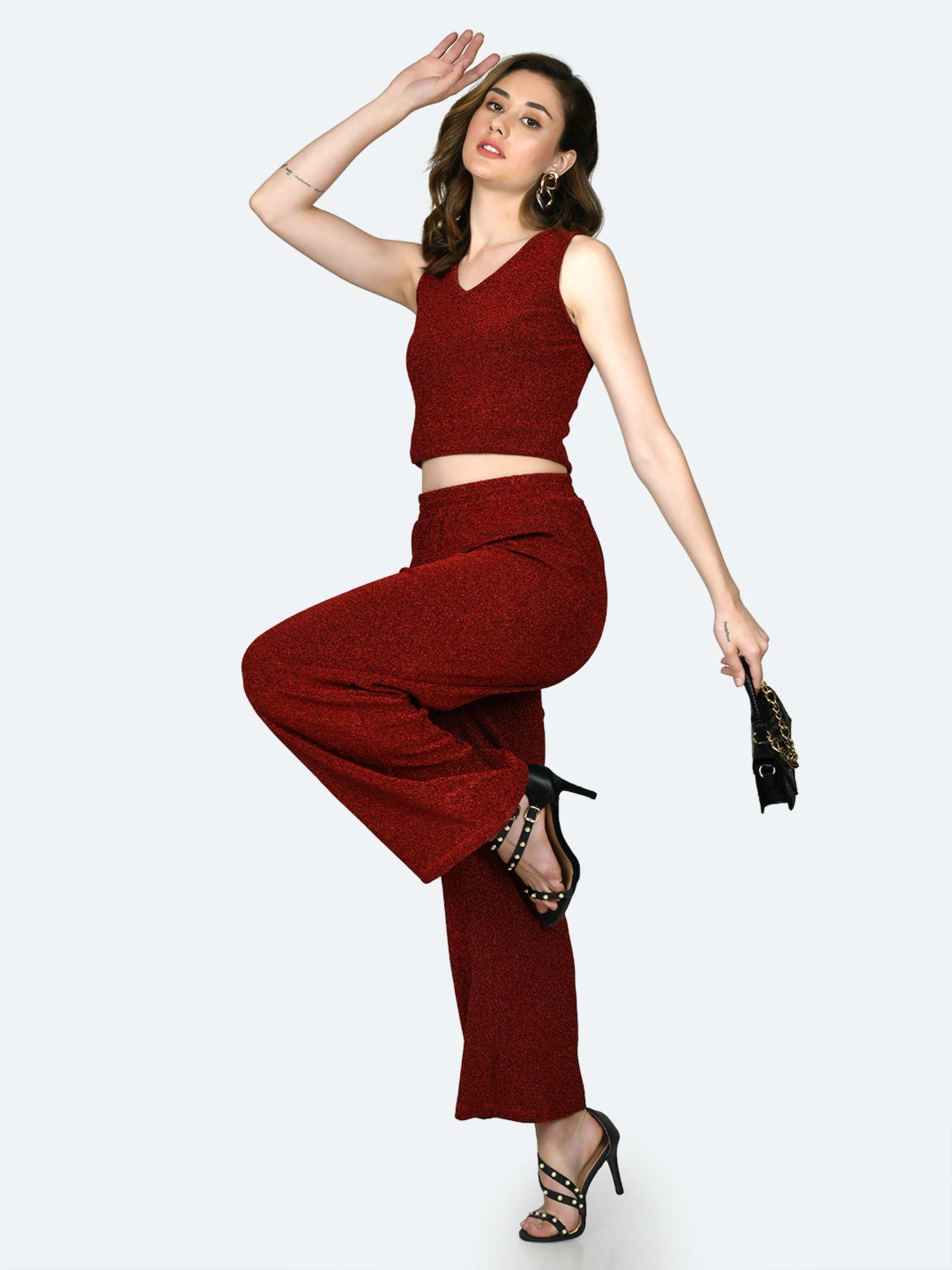 womens red solid pant