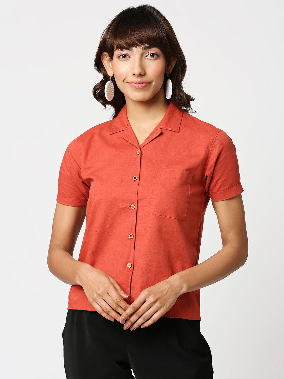 womens red solid shirt