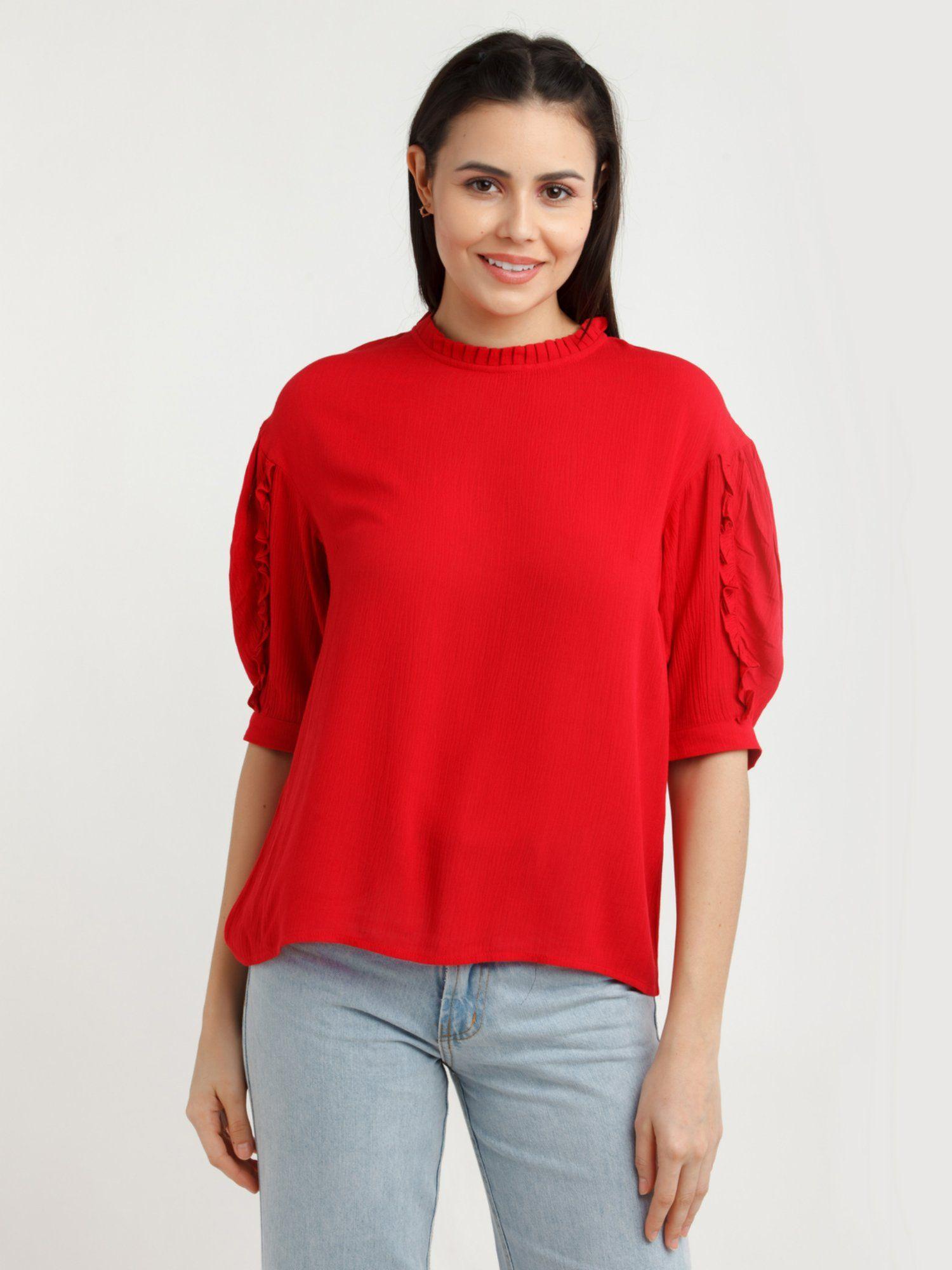 womens red solid top