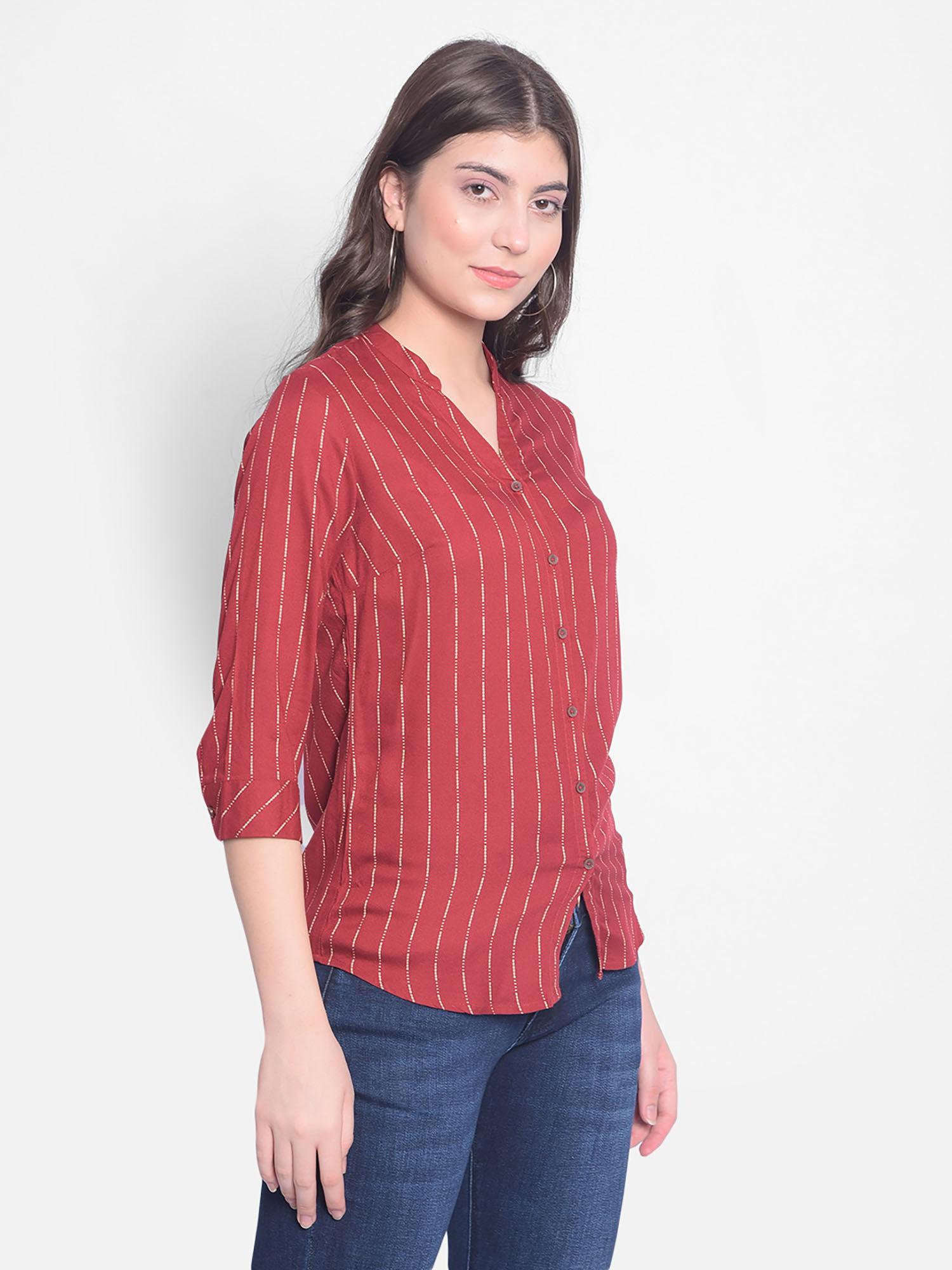 womens red striped shirt