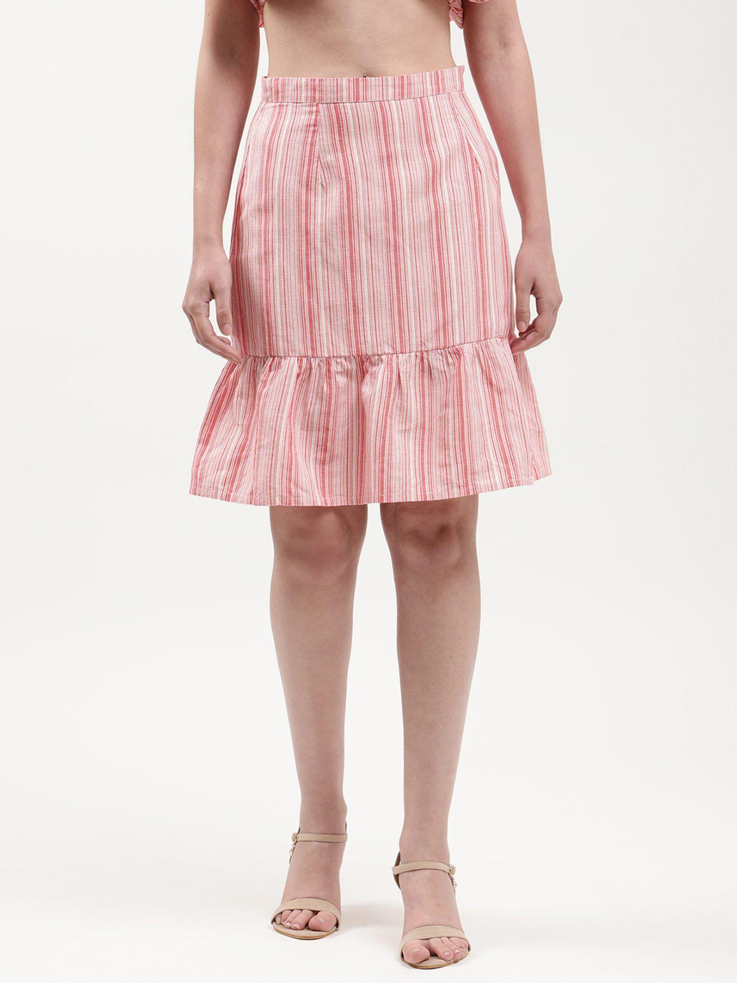 womens red striped skirt