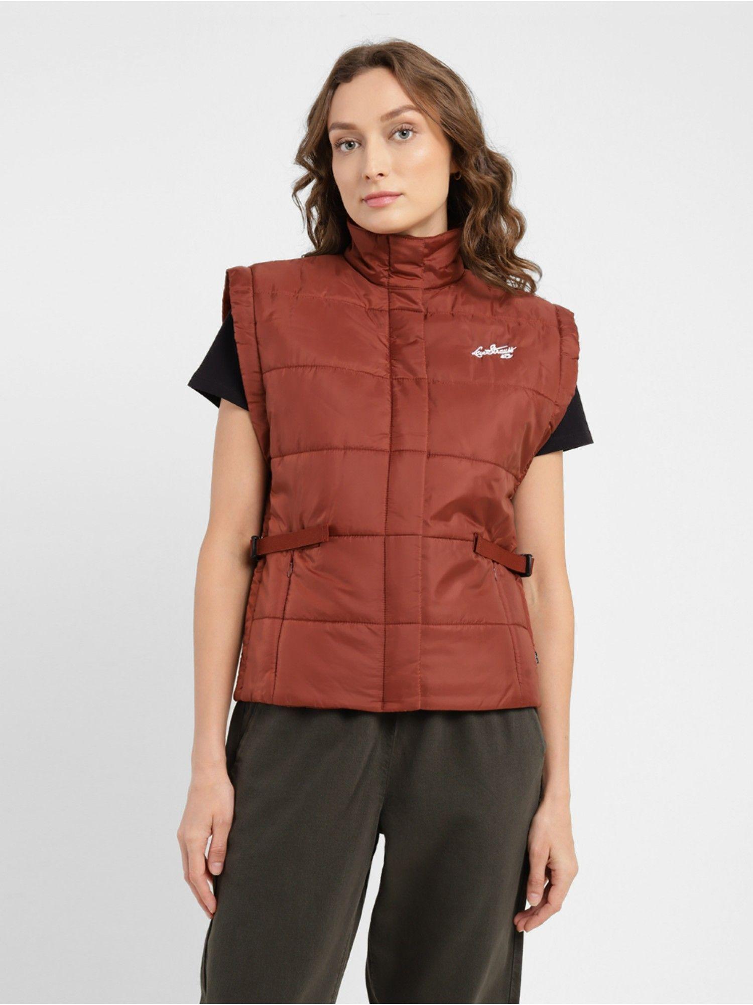 womens red turtle neck quilted jacket