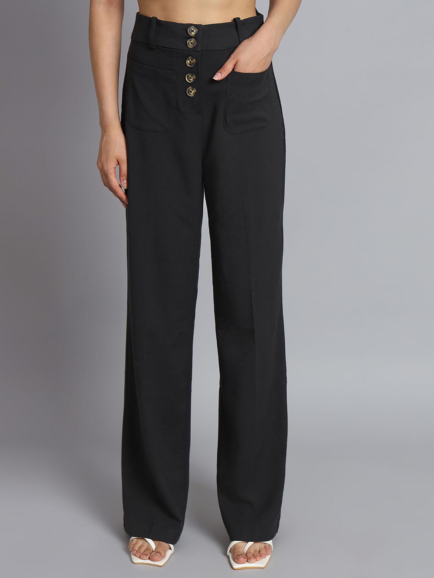 womens regular fit cotton office wear plus size button-front trouser pant