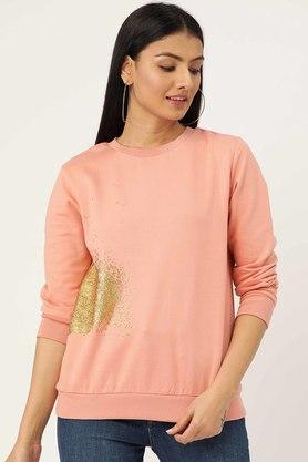 womens regular fit printed round neck sweatshirt - pink