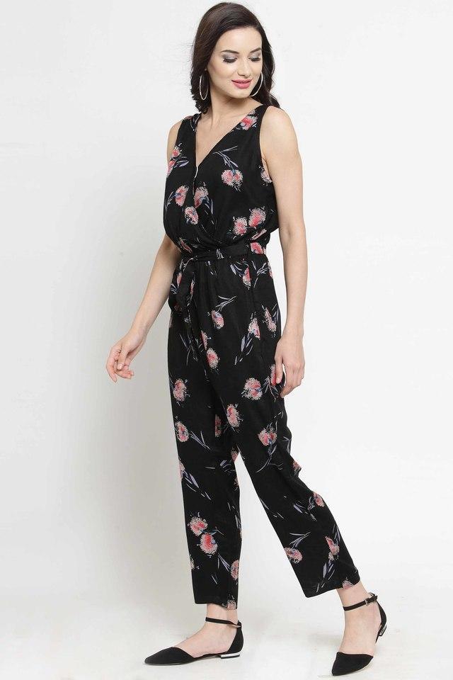 womens regular fit printed v neck a-line jumpsuit