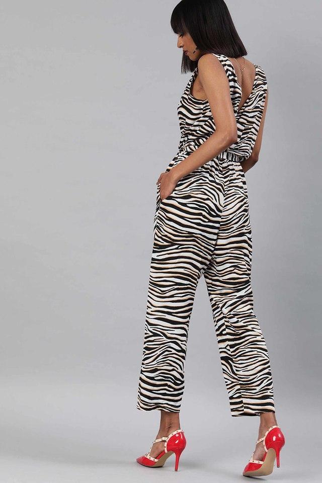 womens regular fit printed v neck jumpsuit