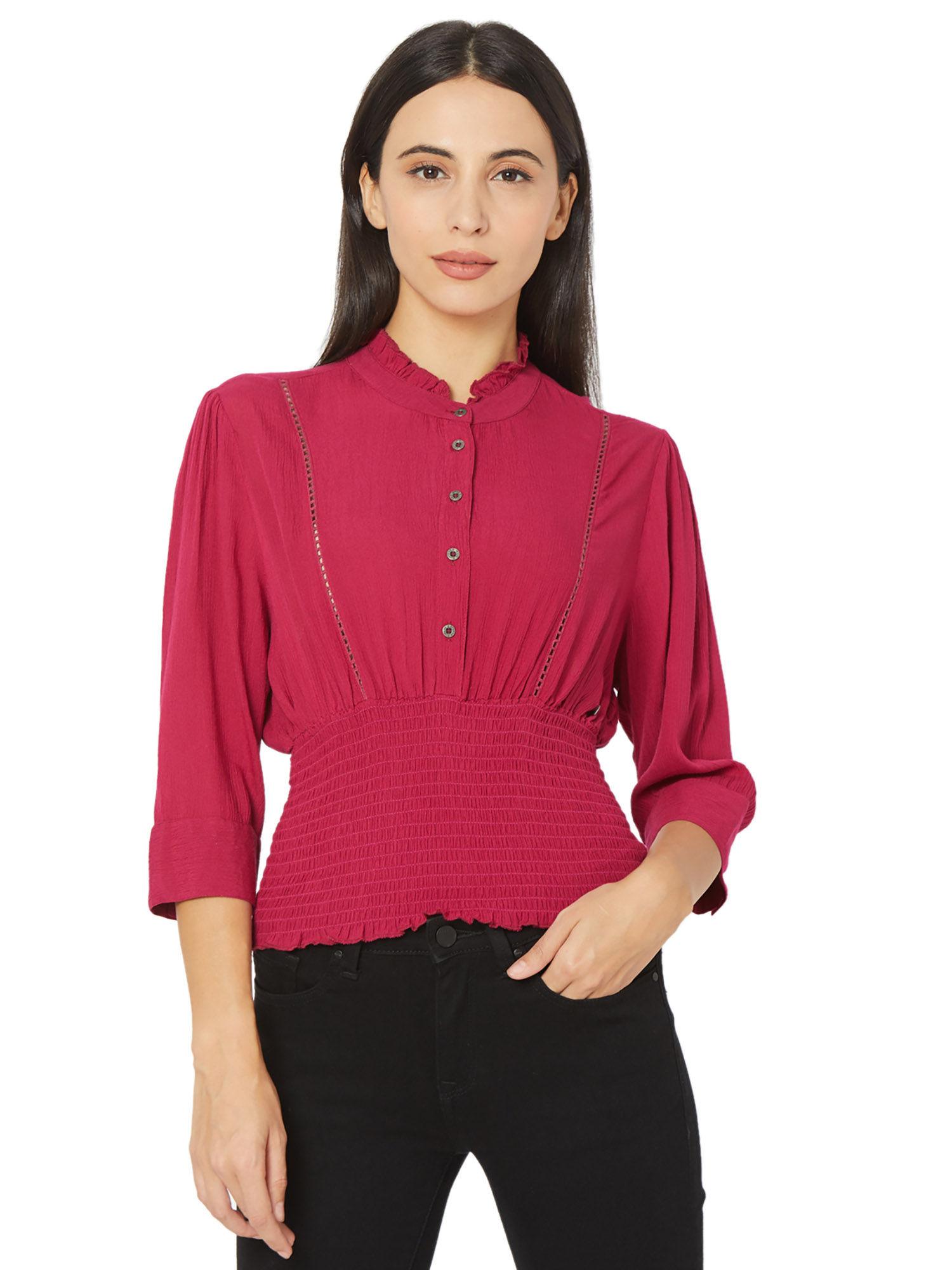 womens regular fit solid onion red top