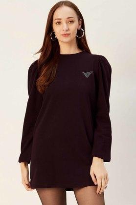 womens regular fit solid round neck sweatshirt - burgundy