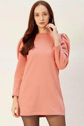 womens regular fit solid round neck sweatshirt - pink