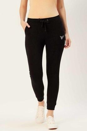 womens regular fit solid trackpants - black