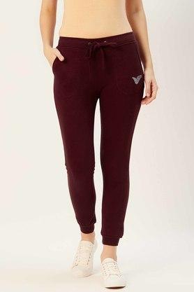 womens regular fit solid trackpants - burgundy