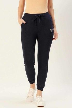womens regular fit solid trackpants - navy