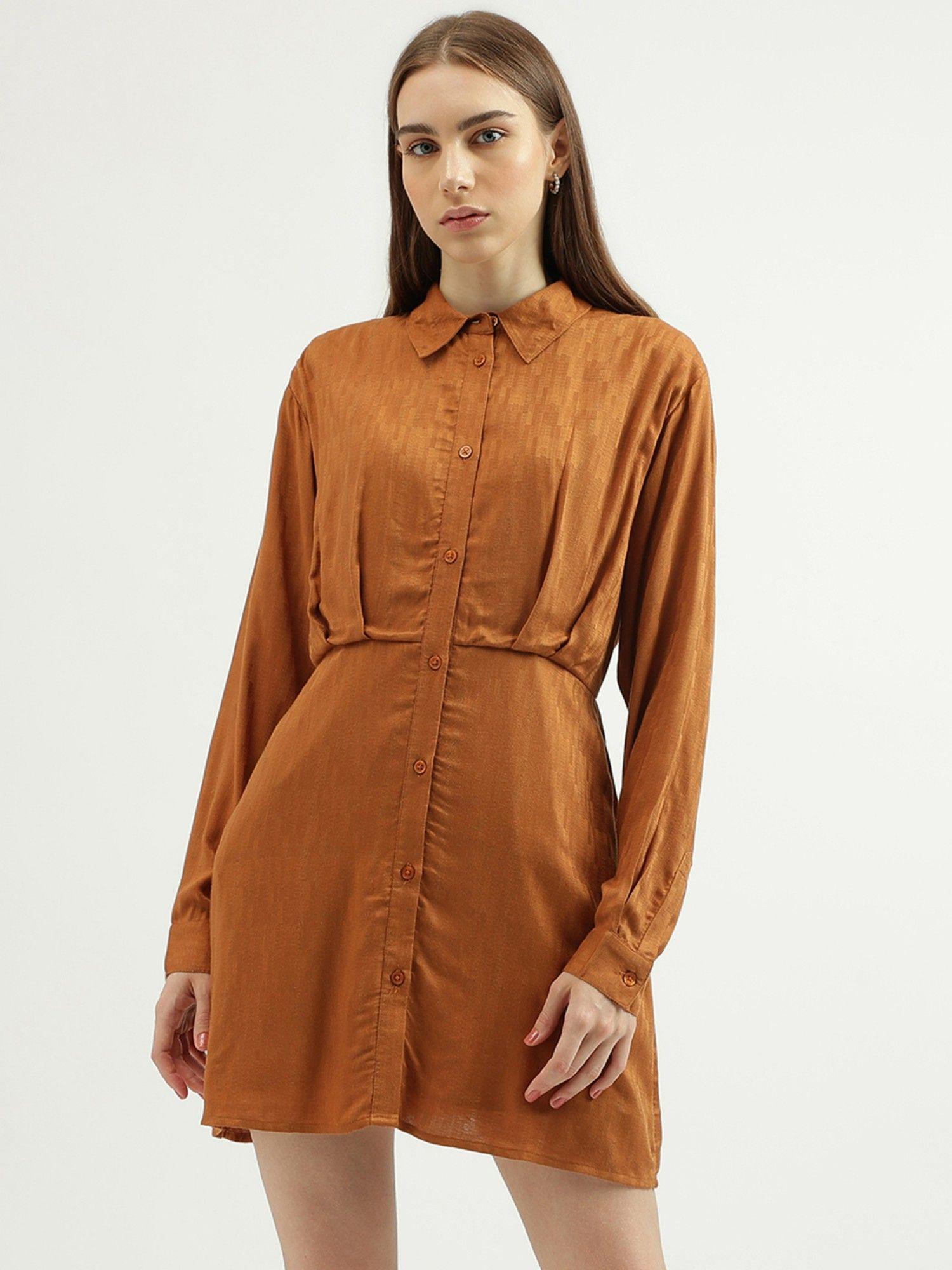 womens regular fit straight dress-rust