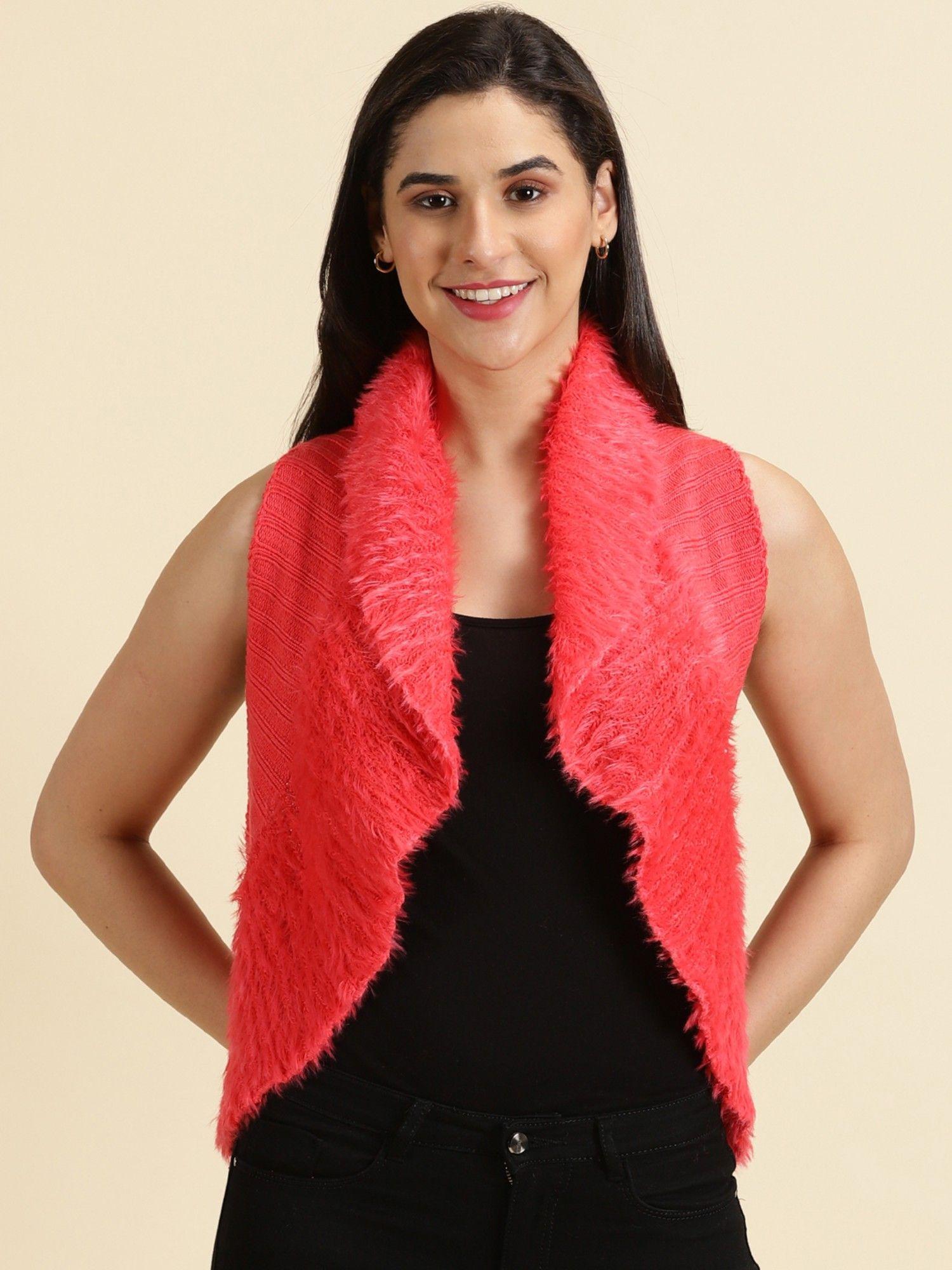 womens regular self design coral shrug