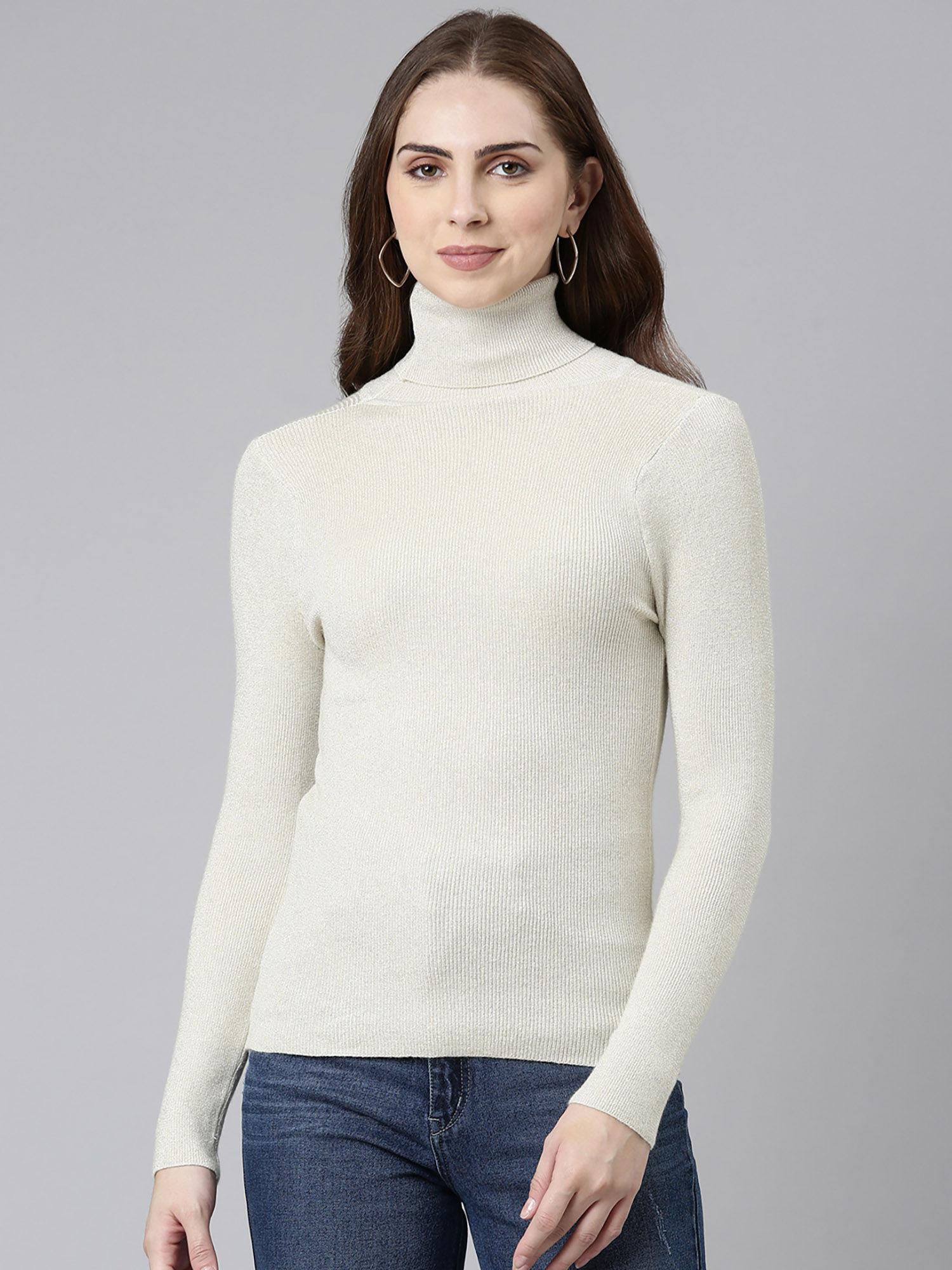 womens regular sleeves fitted cream top