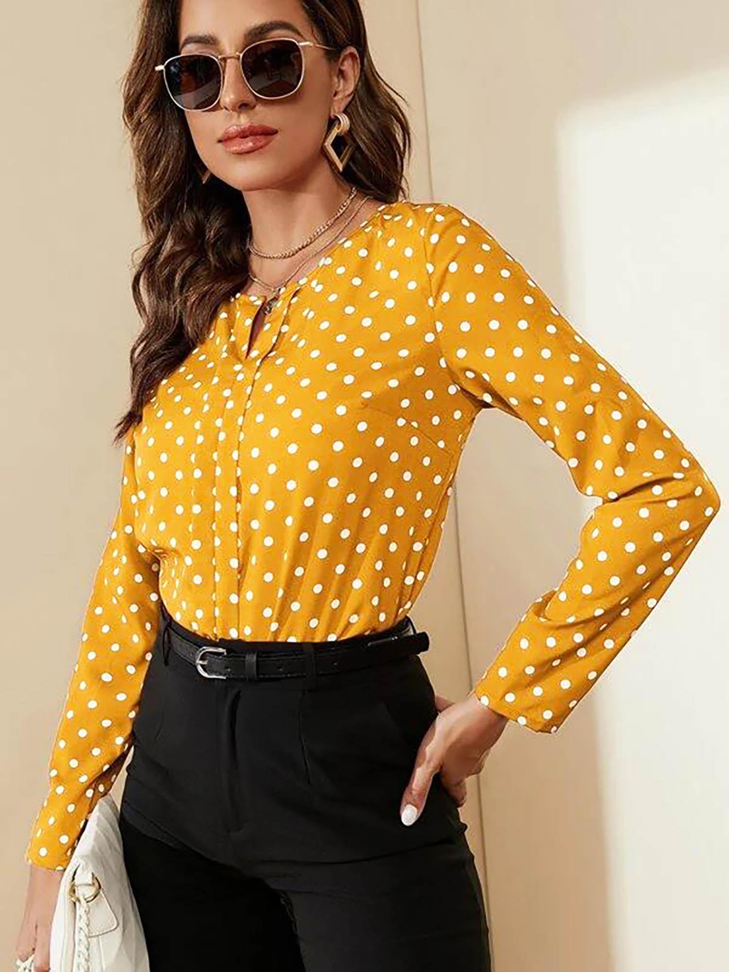 womens regular sleeves printed yellow & white top