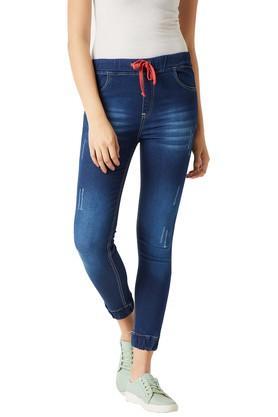 womens relaxed fit 4 pocket heavy wash joggers - navy