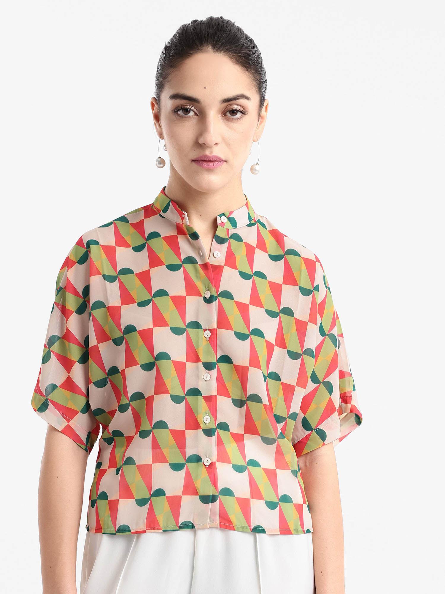 womens relaxed fit geometric print shirt