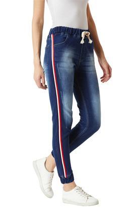 womens relaxed fit mid rise whiskered effect jogger jeans - navy