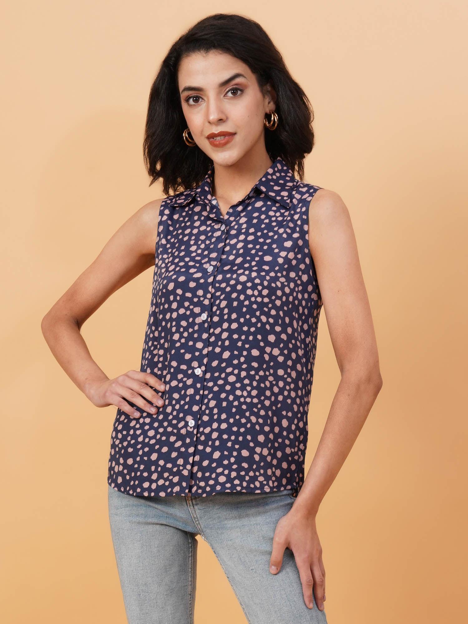 womens relaxed fit printed sleeveless casual shirt