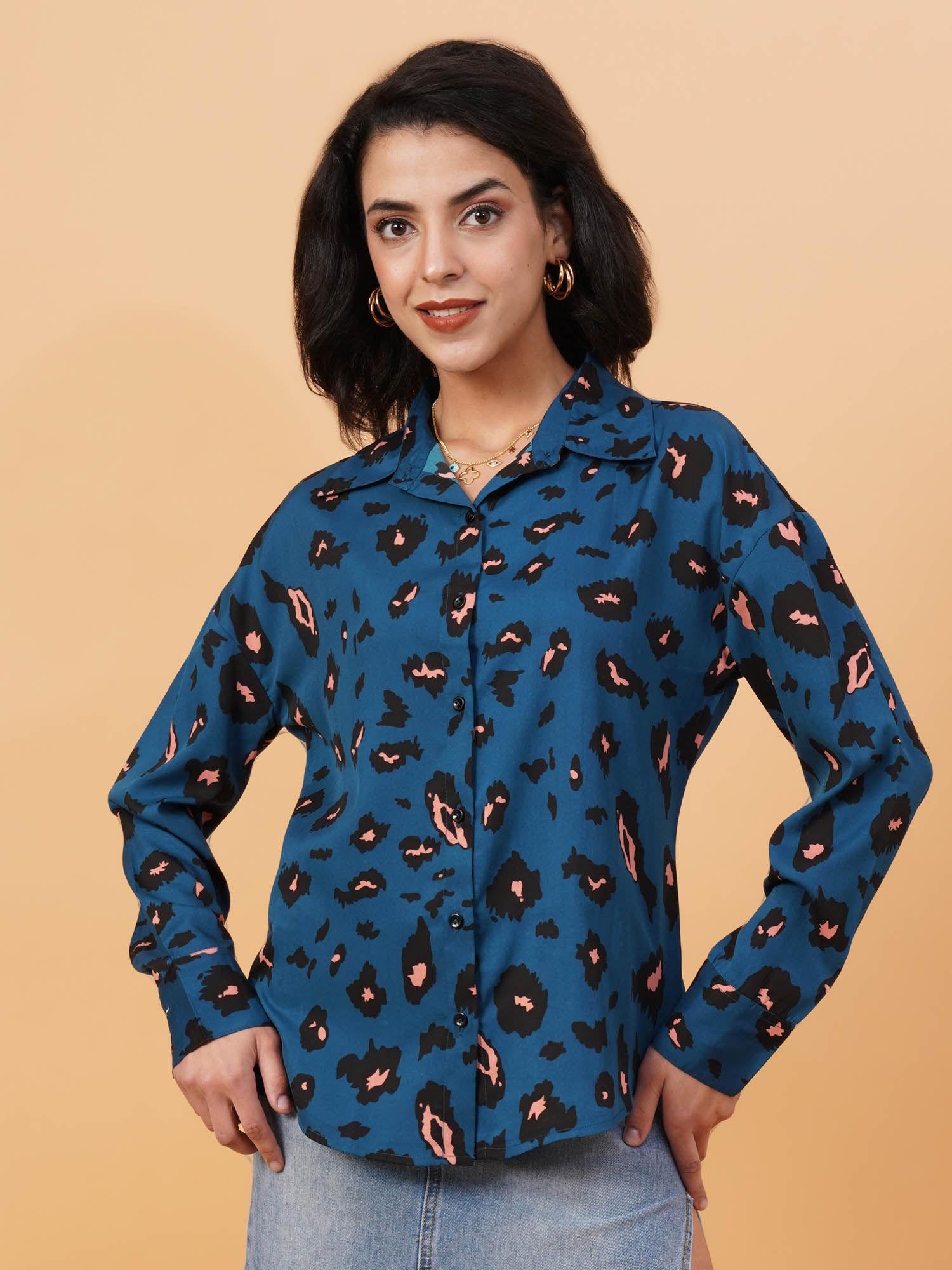 womens relaxed fit printed spread collar casual shirt