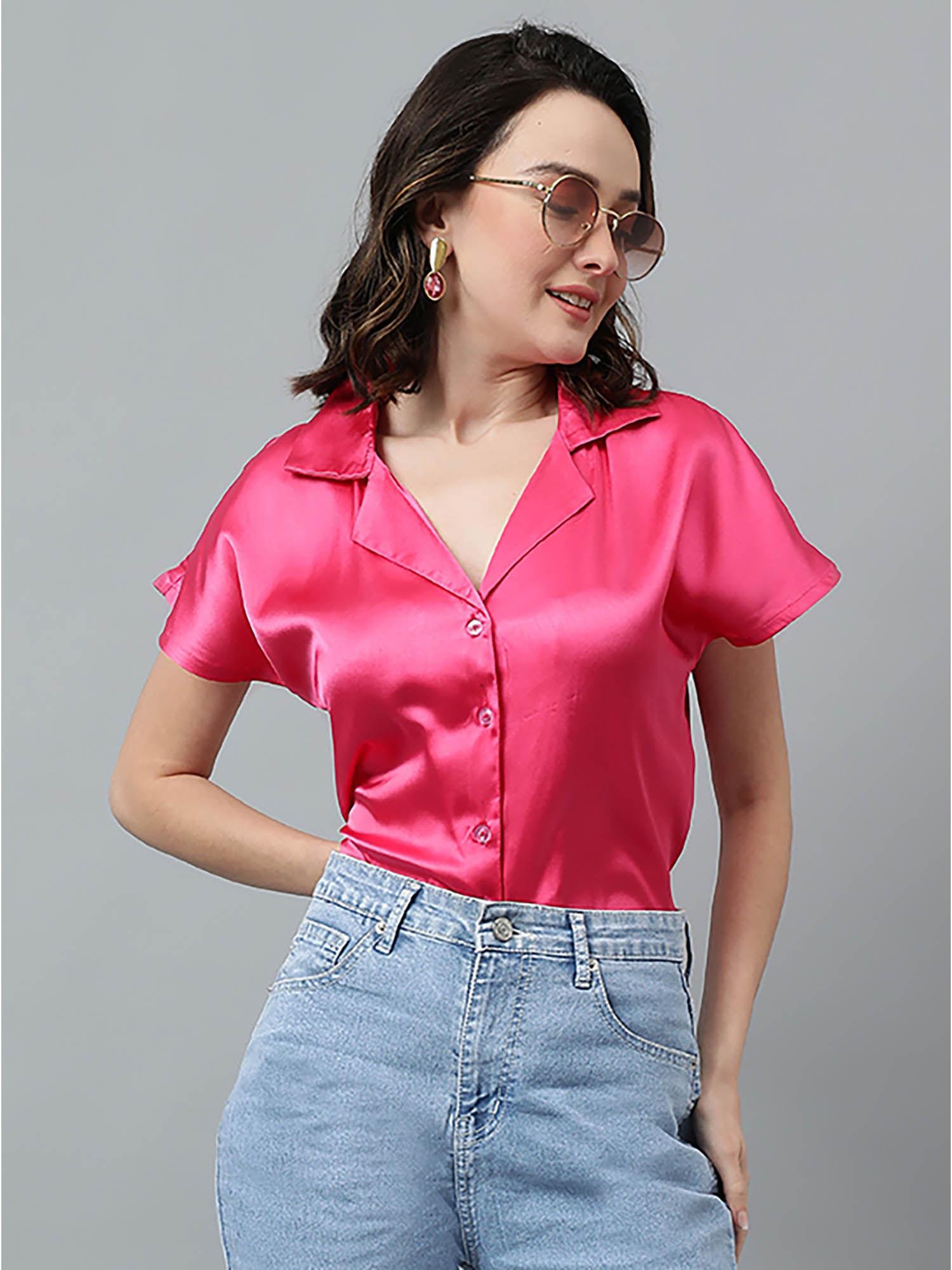 womens relaxed fit solid spread collar casual shirt