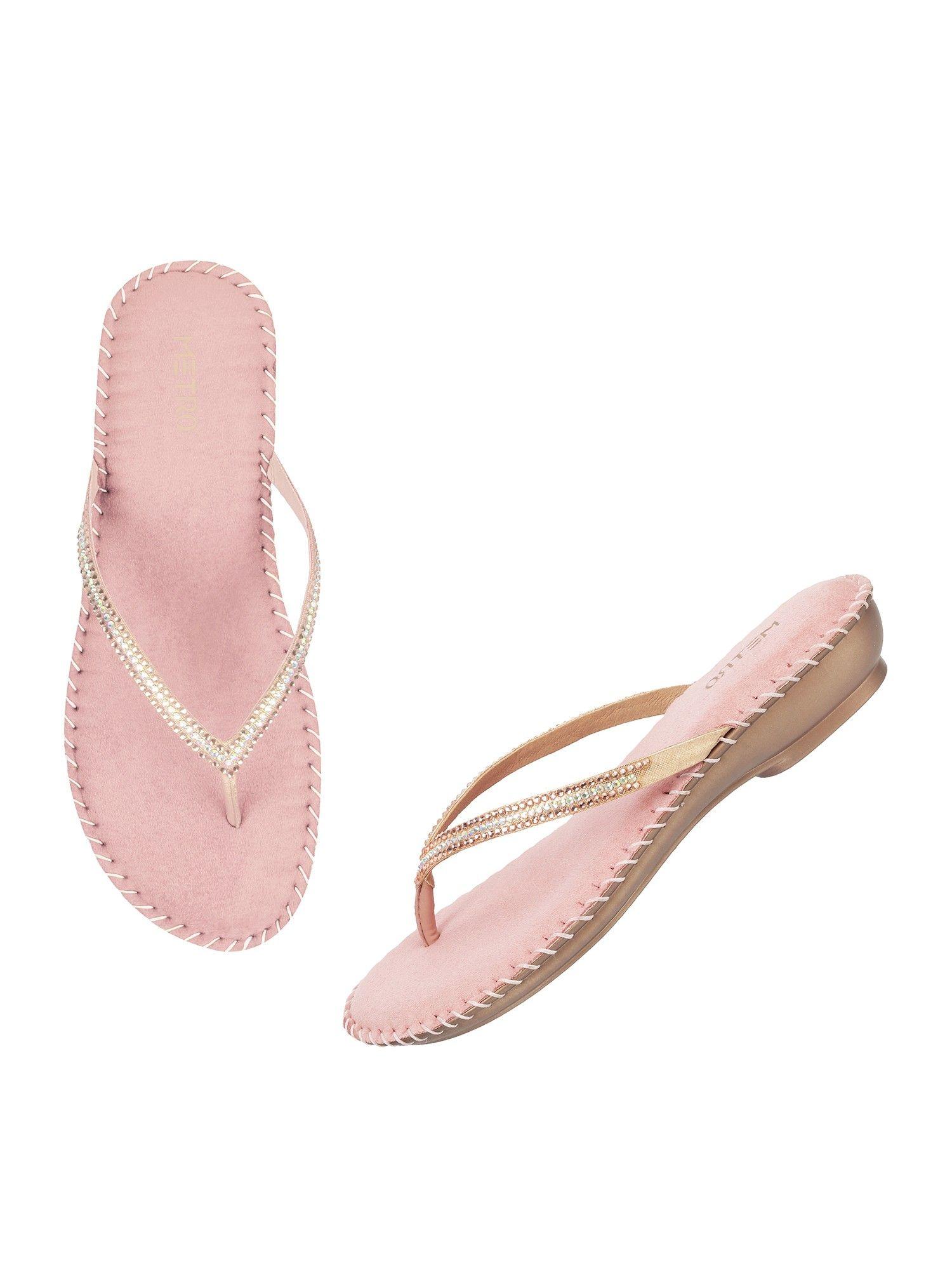 womens rose gold flat chappalsmetro rose gold synthetic embellished flats