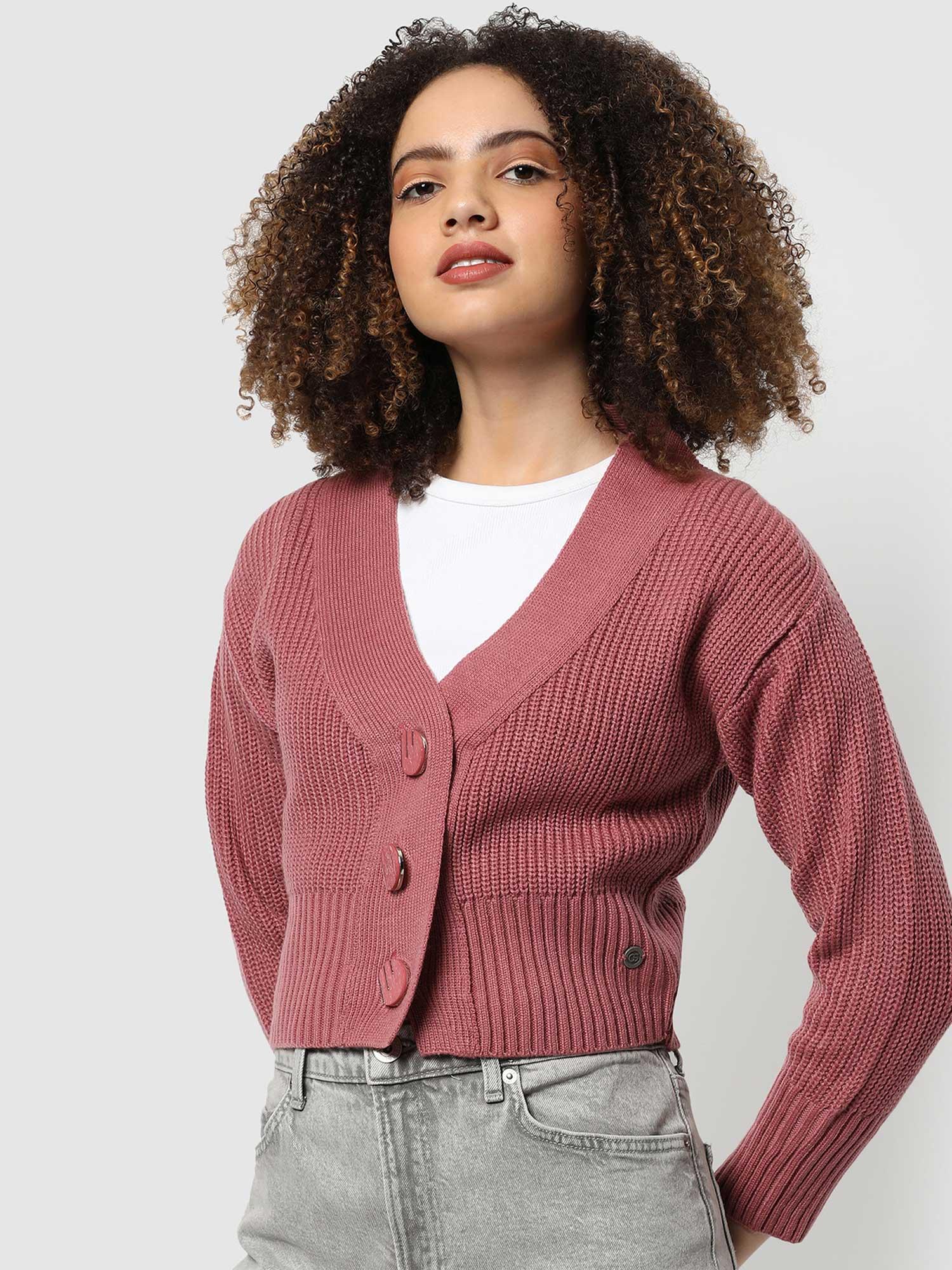 womens rosy pink ribbed sweater