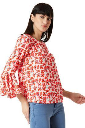 womens round neck floral print top - multi