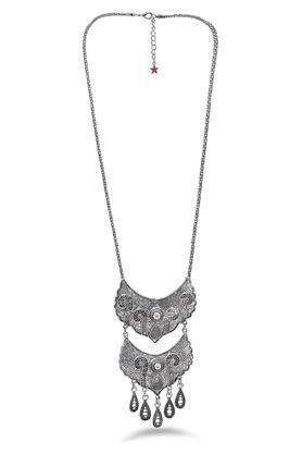 womens round silver plated ethnic layered necklace