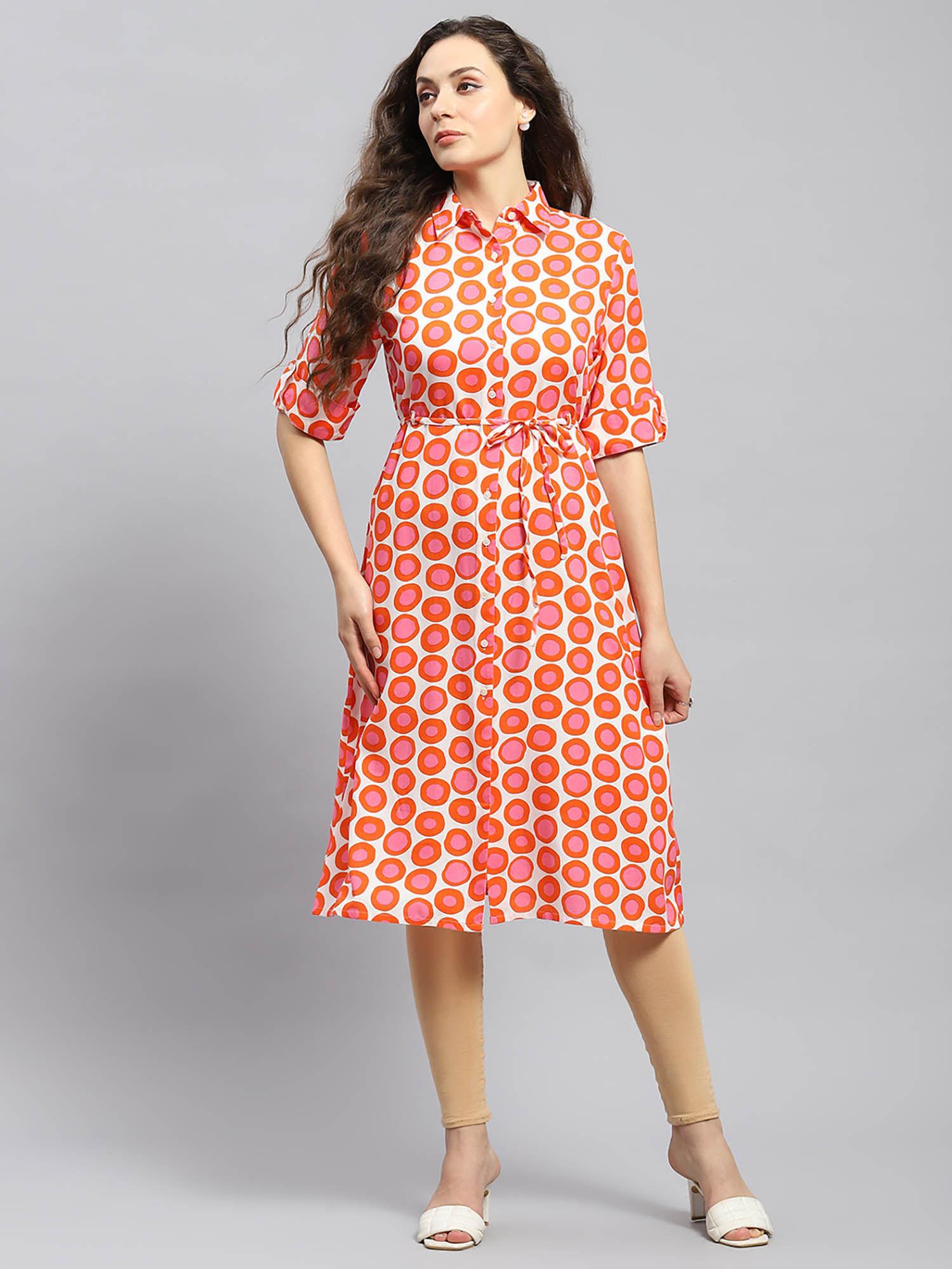 womens rust printed collared half sleeve dress (set of 2)