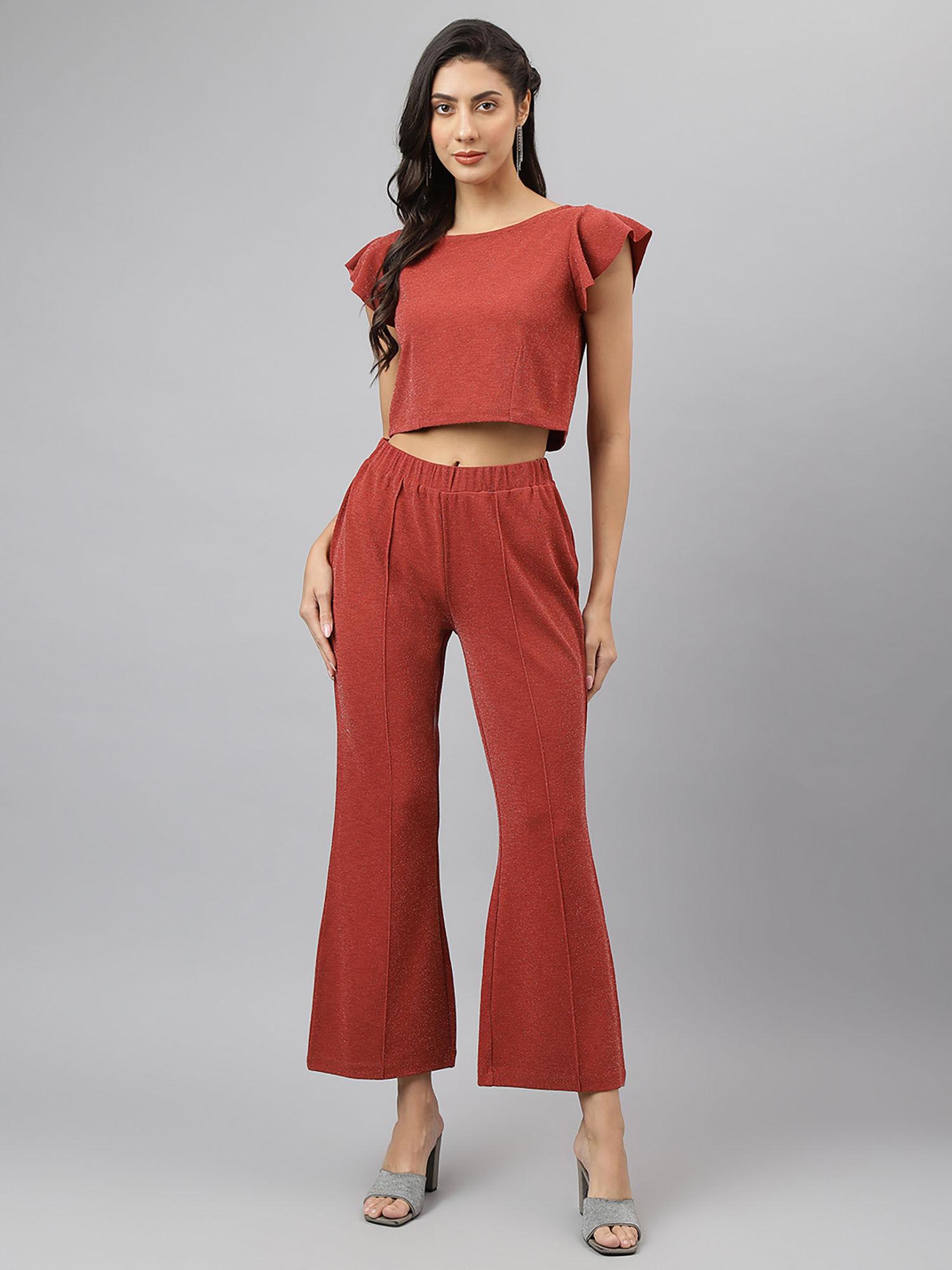 womens rust solid co-ord (set of 2)