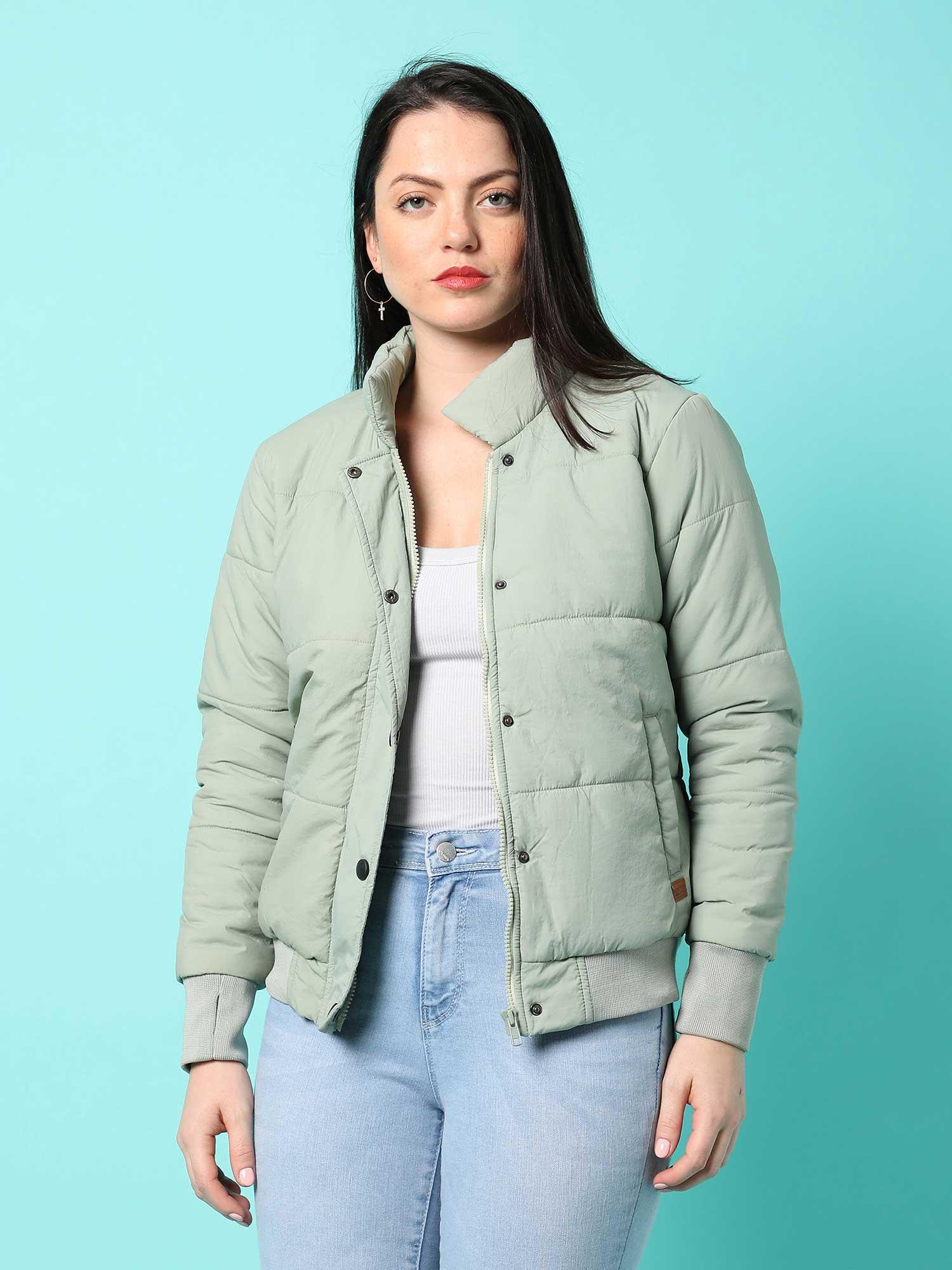 womens sage green solid bomber jacket