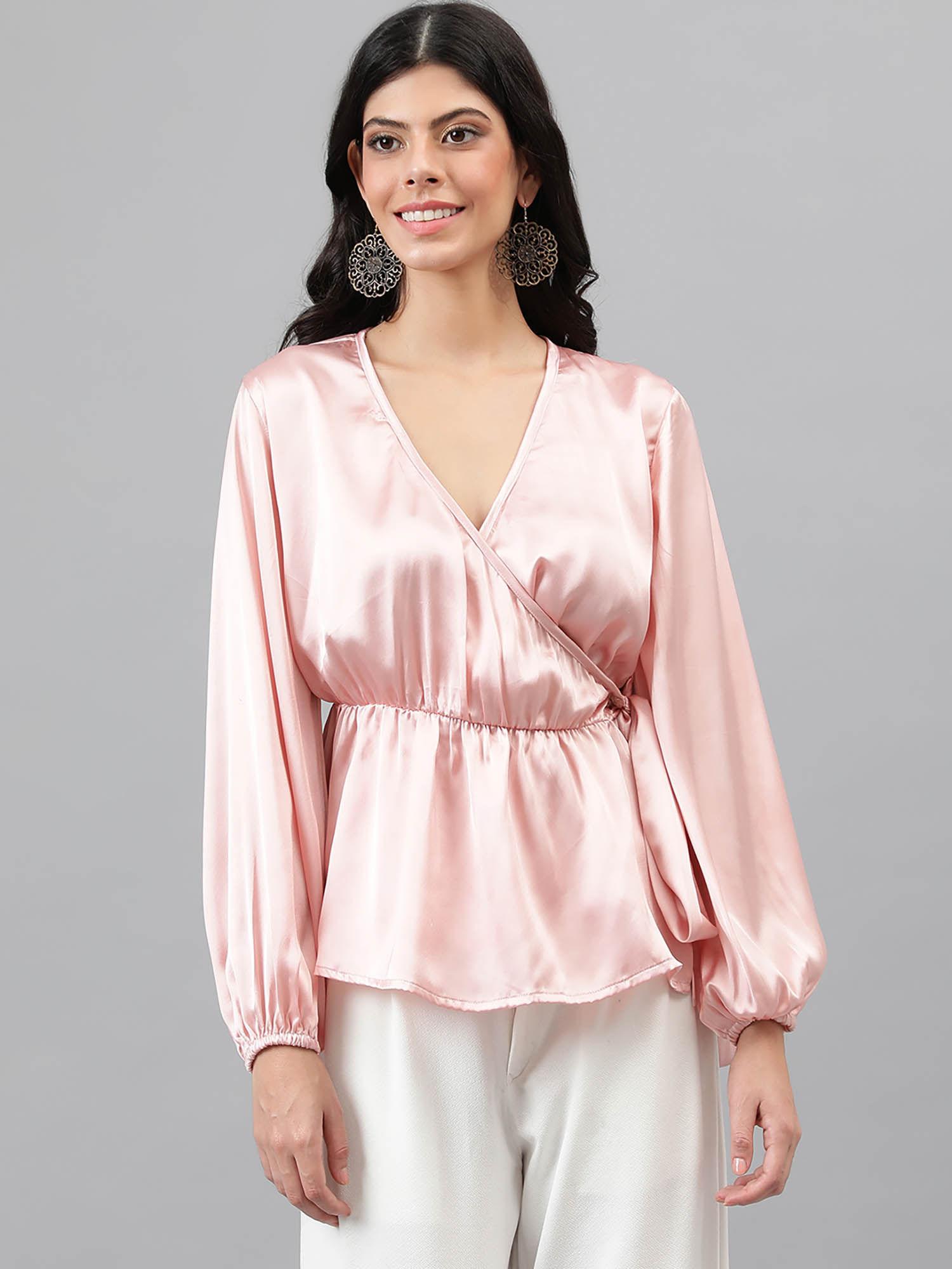 womens satin full sleeves solid top