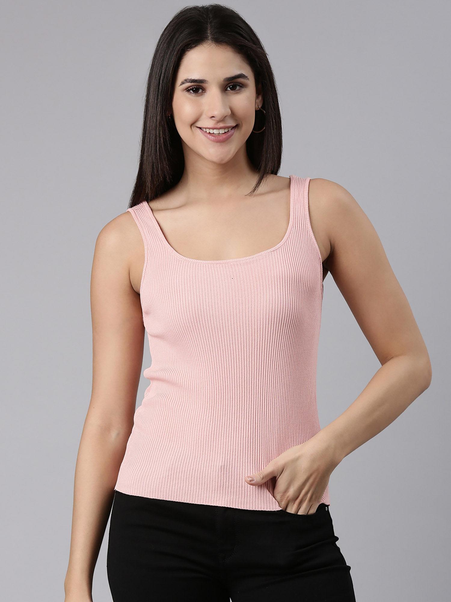 womens scoop neck solid peach tank regular top