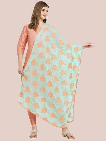 womens sea green chiffon dupatta with tree embroidery