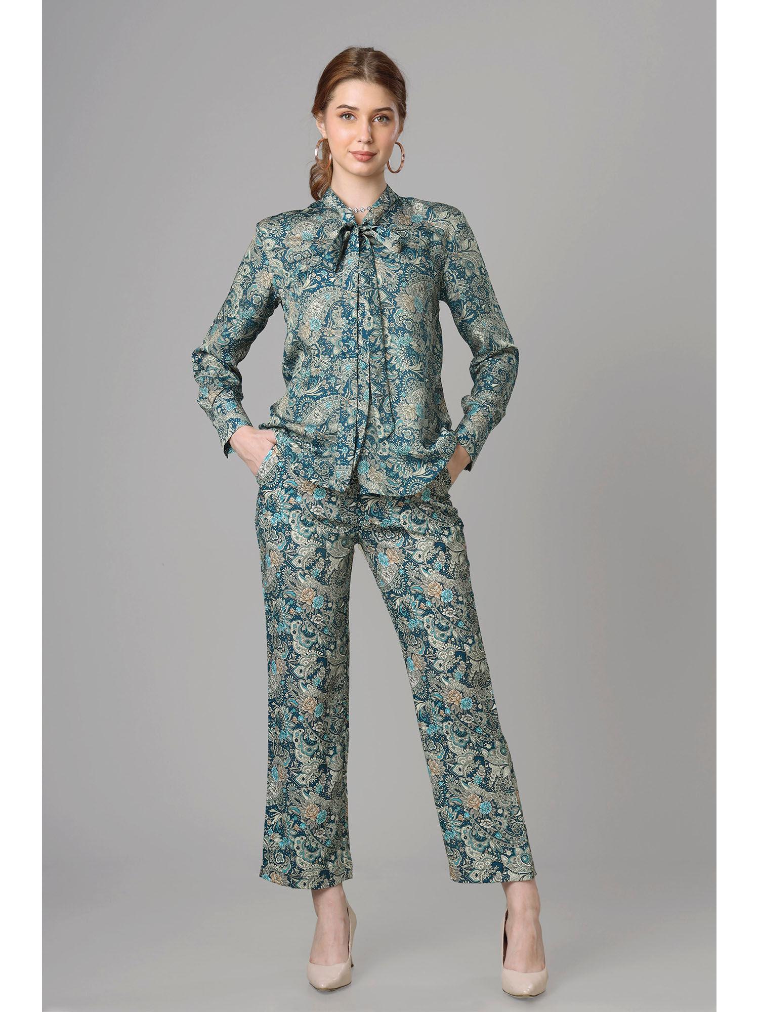 womens seamless paisley tie-up neck co-ord (set of 2)