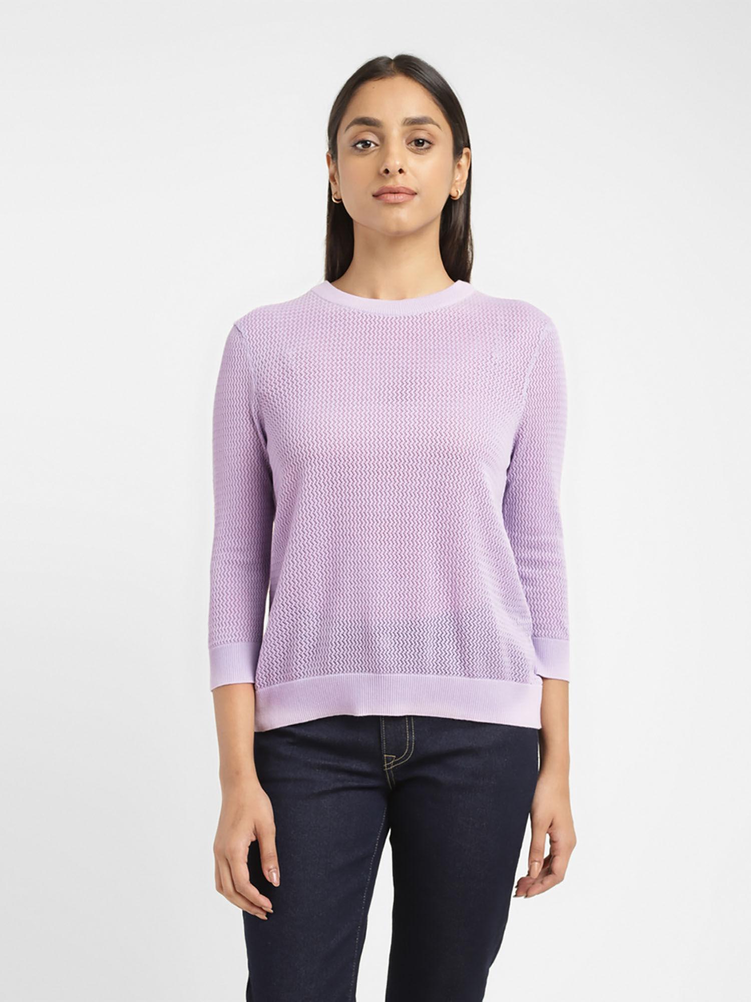 womens self design purple crew neck sweater