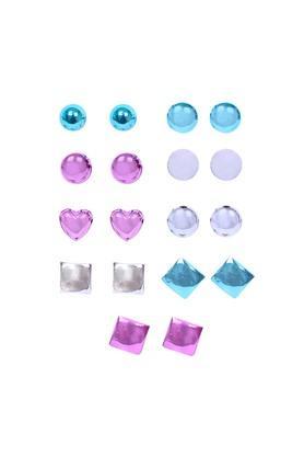 womens set of 9 metallic coloured big multi-shaped western style stud earrings - multi