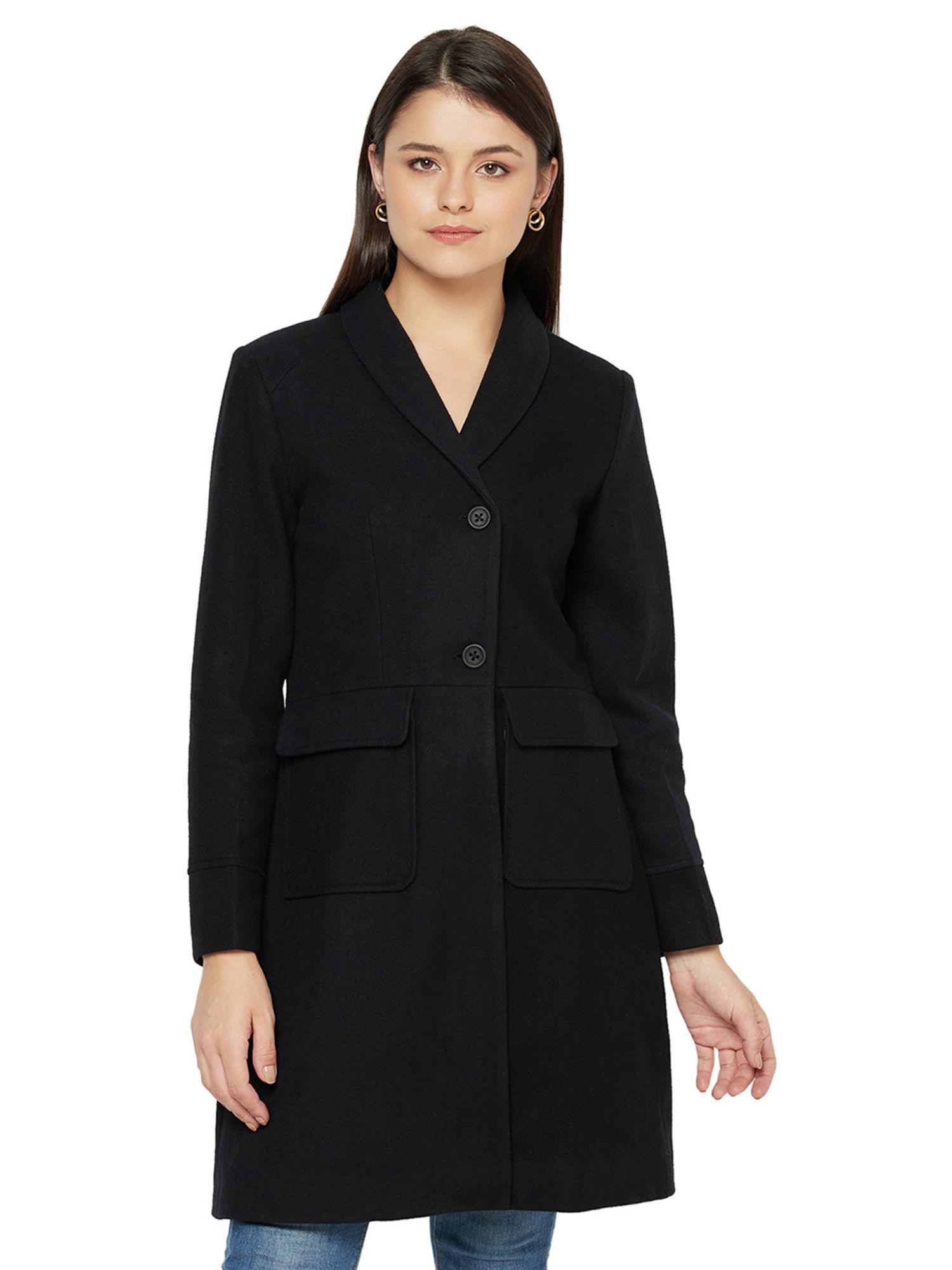 womens shawl lapel black wool coat