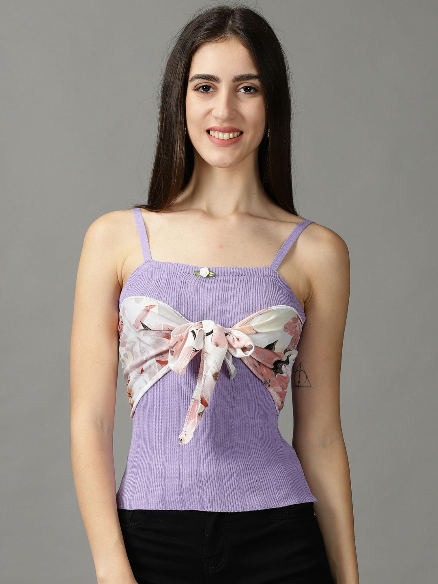 womens shoulder straps fitted textured lavender crop top