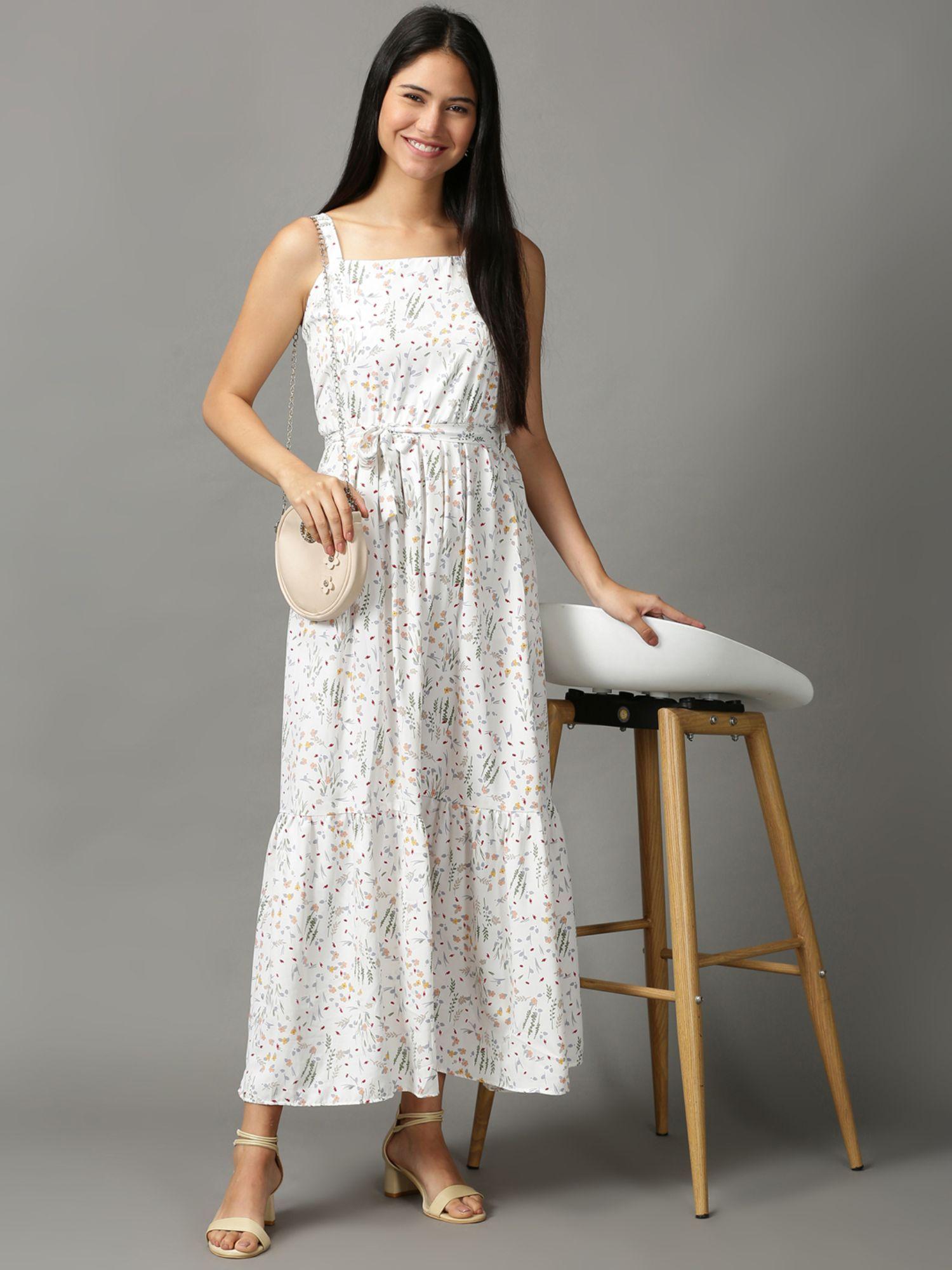 womens shoulder straps maxi white floral dress