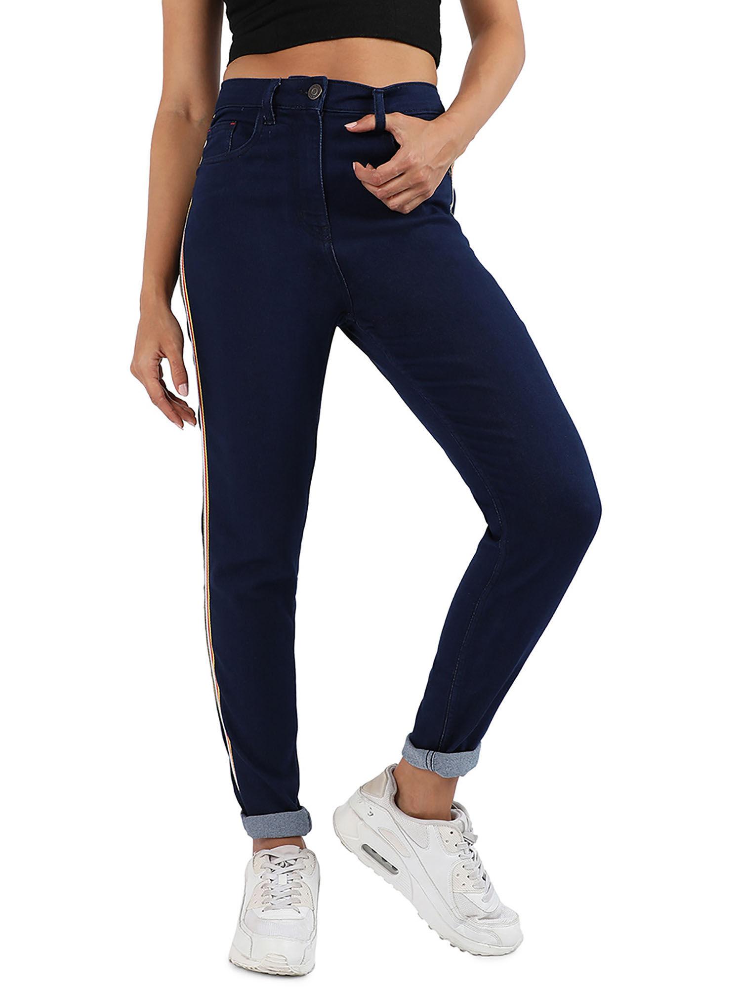 womens side-striped skinny fit denim jeans