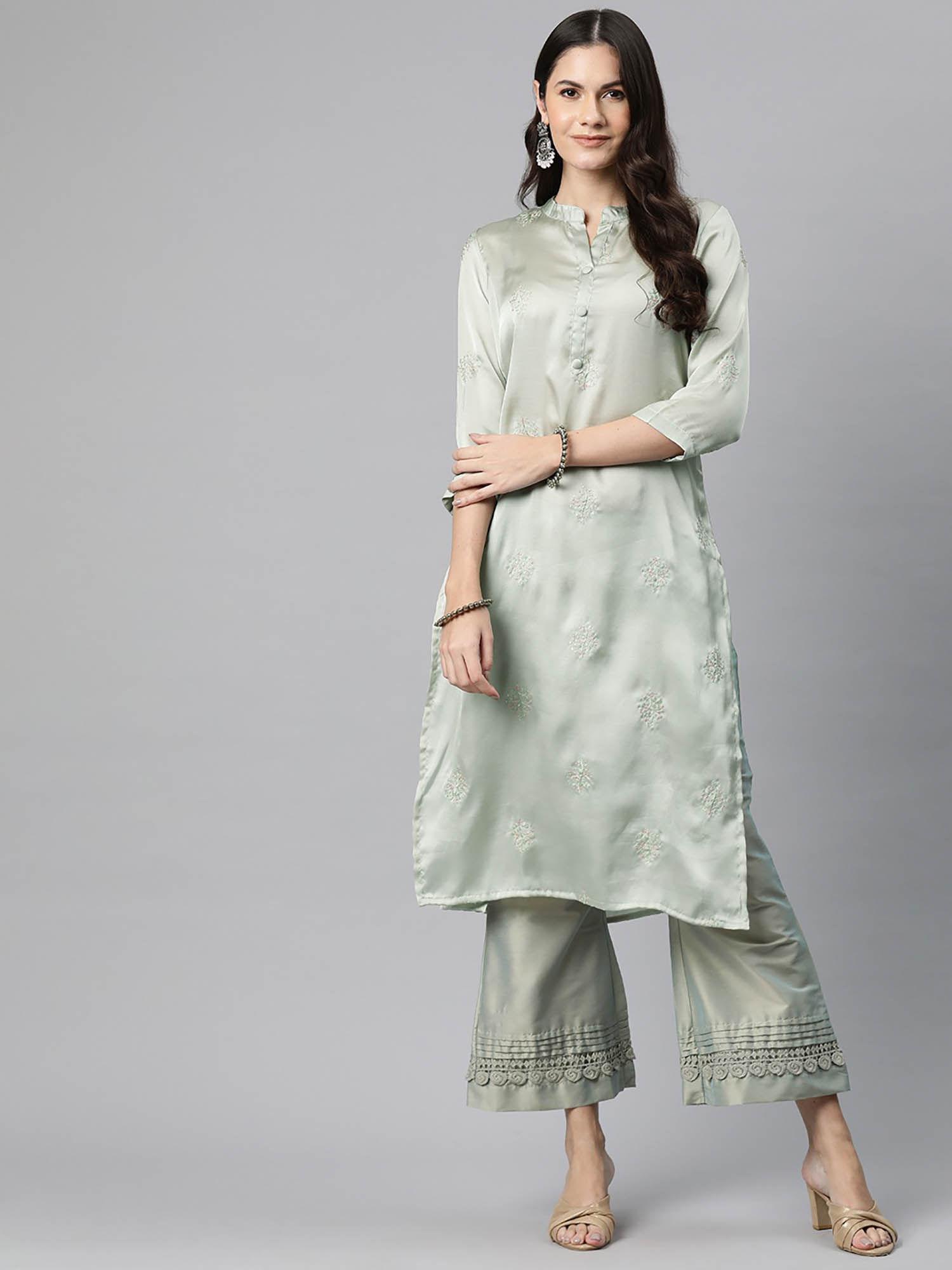 womens silk embroidered straight kurta