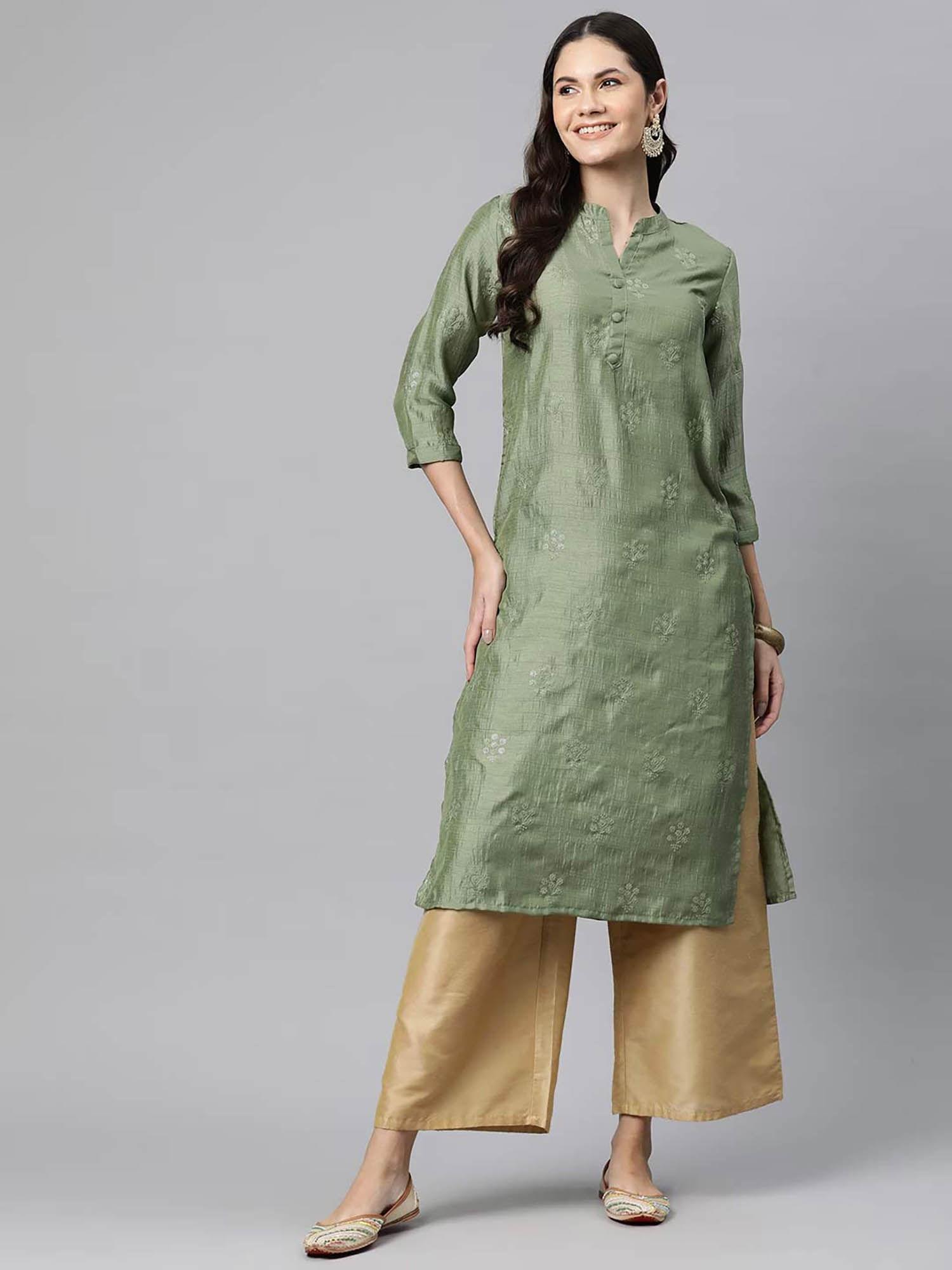 womens silk sequinned straight kurta