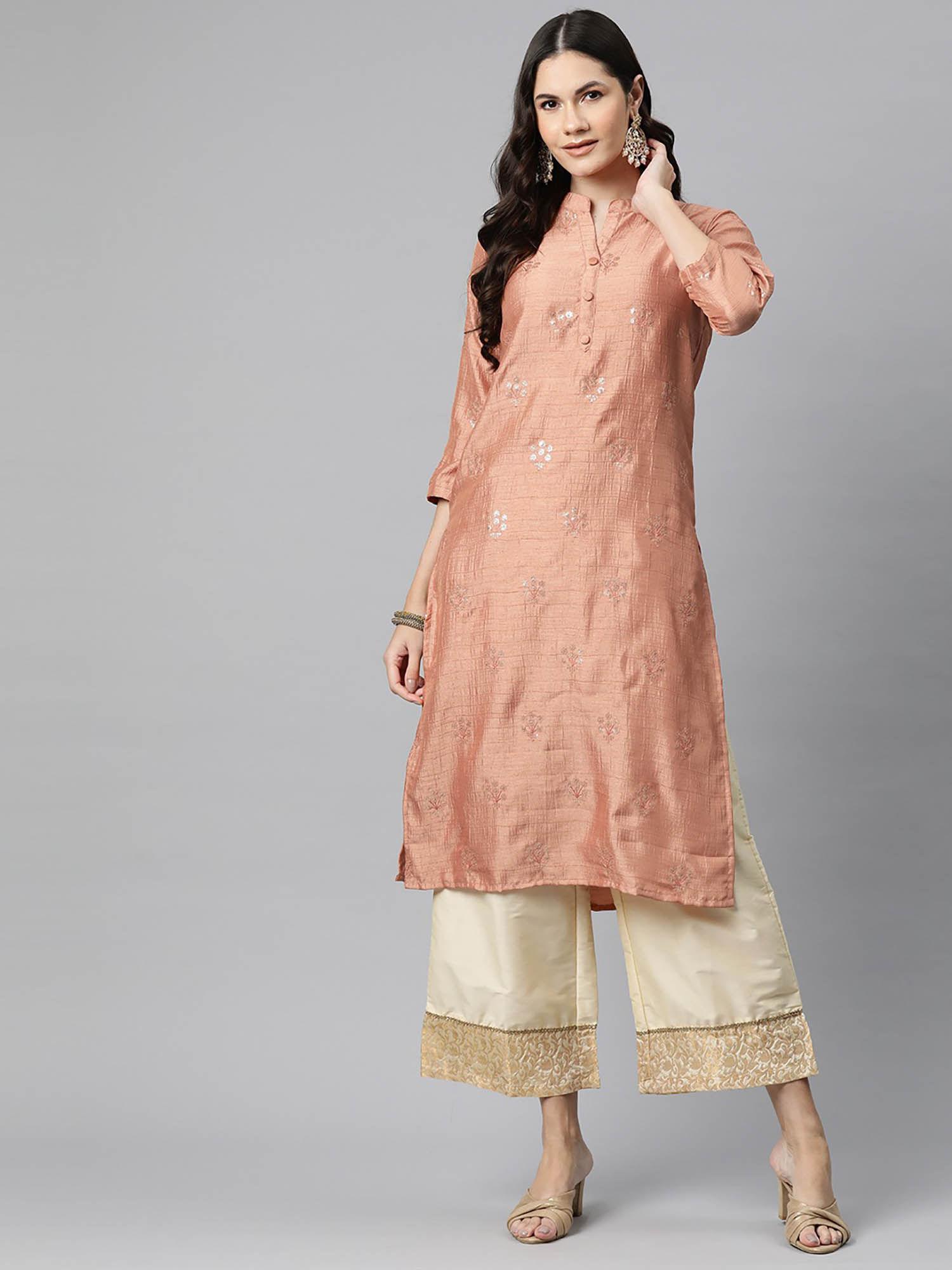 womens silk sequinned straight kurta