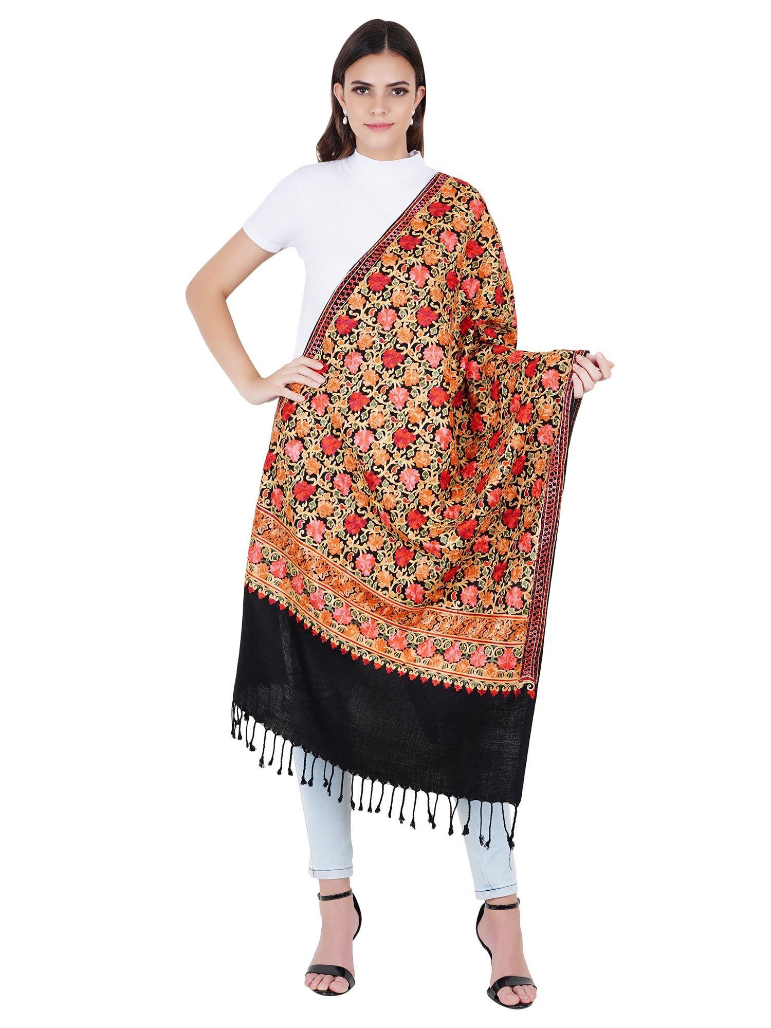 womens silky pashmina aari embroidered cashmilon stoles