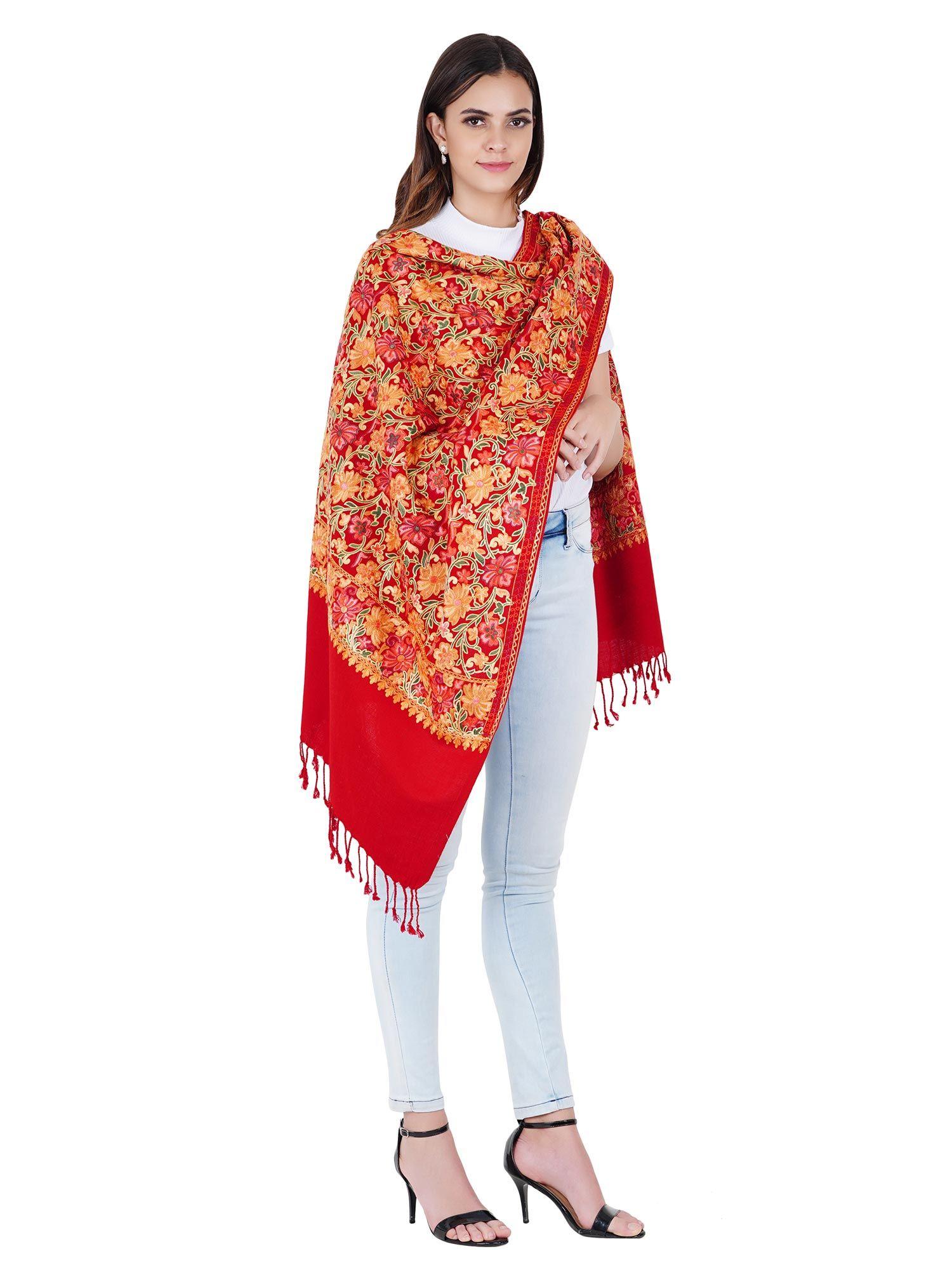 womens silky pashmina aari embroidered cashmilon stoles