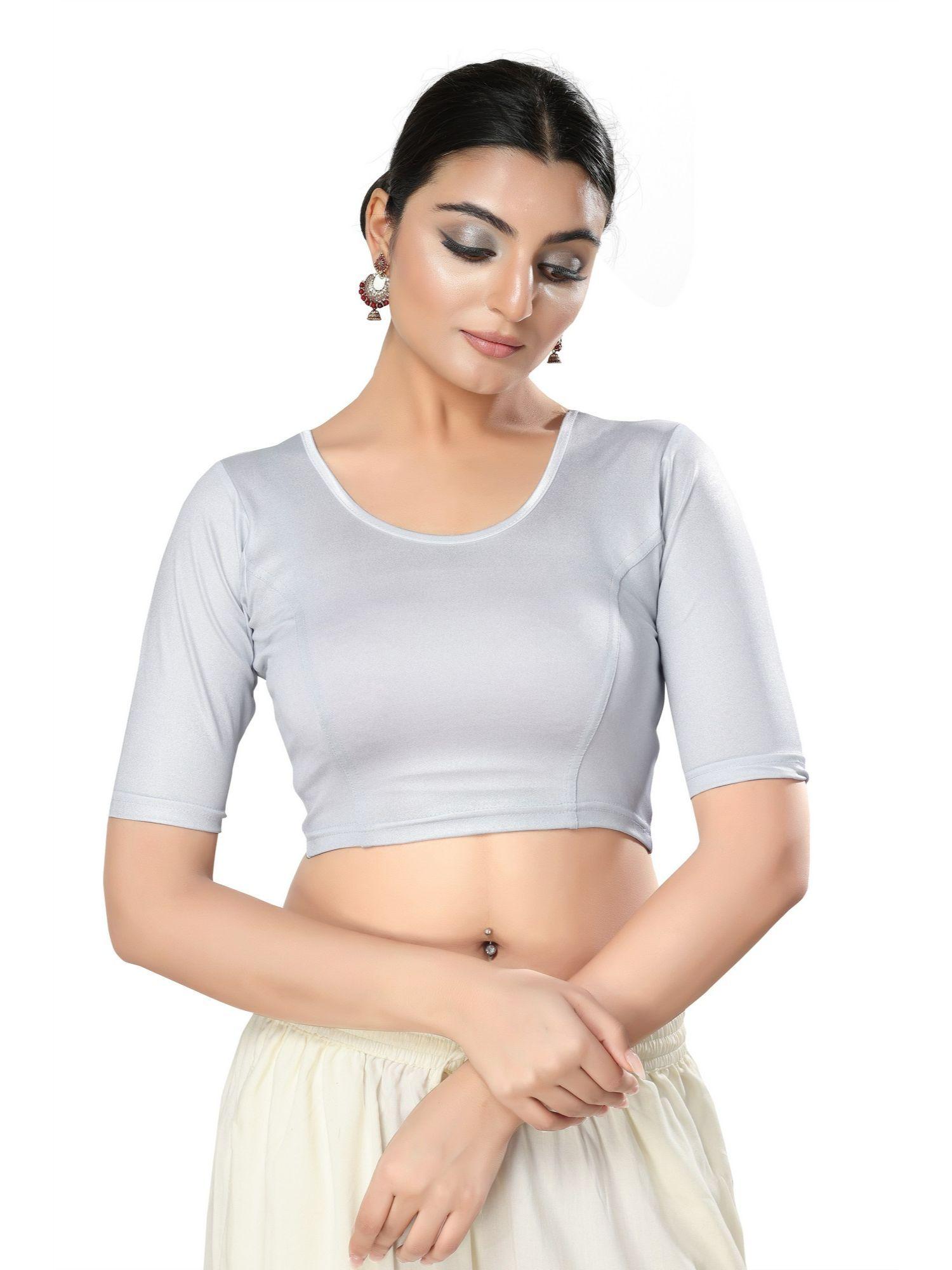 womens silver solid stretchable saree blouse